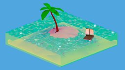 Tropical Island LowPoly tree, fish, tropical, painted, island, ocean, sunny, water, isometric, substancepainter, blender, lowpoly, poly