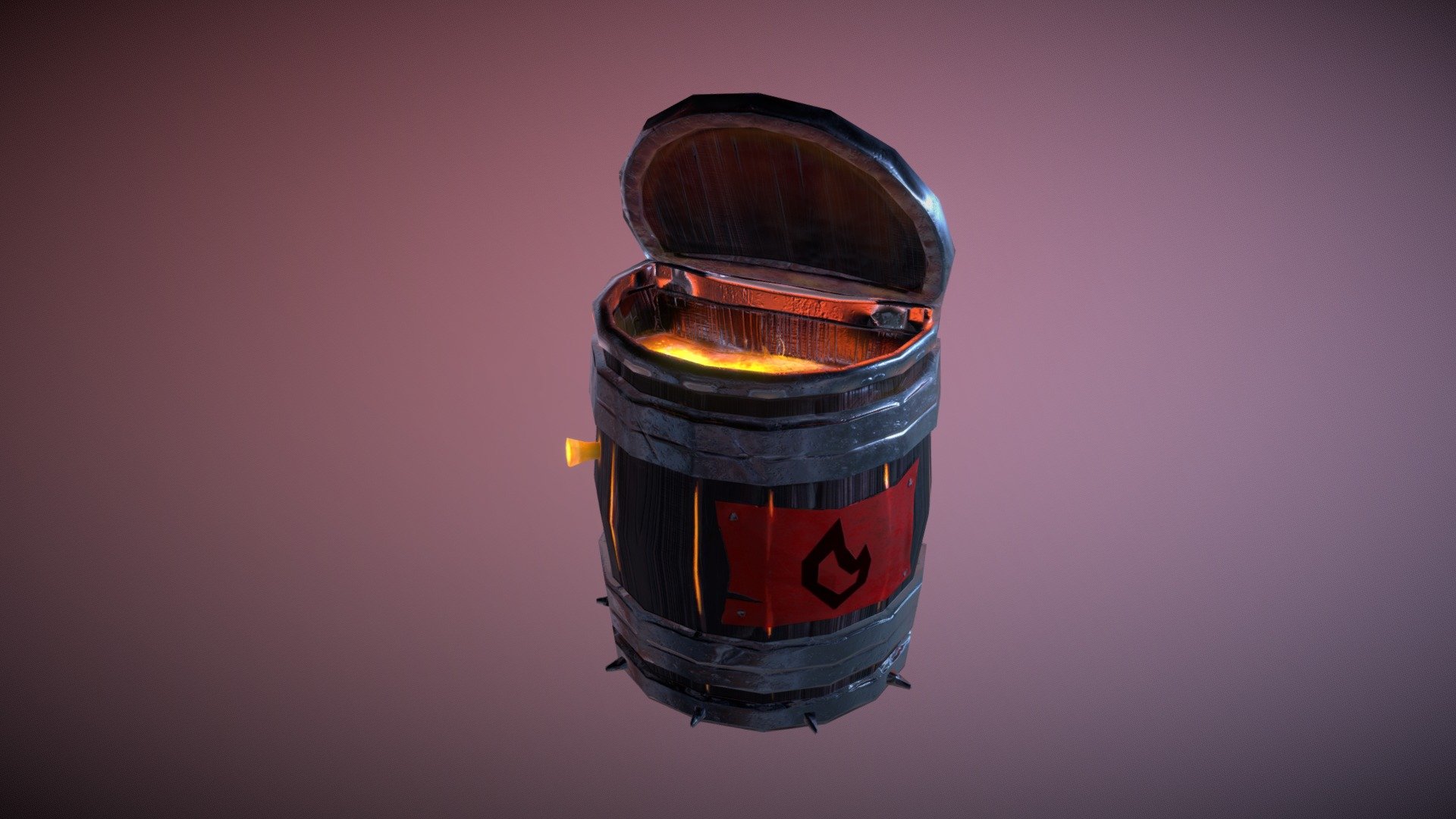 Fan Art for a new type of Barrel for Sea of Thieves, Original concept by Scott Puckett. https://www.artstation.com/scottpuckett

The concept is, this barrel would have the power of a volcano and be highly unstable. Very rare and found only in the Devils Roar area of the map. The Barrel upon exploding would release a super-powerful volcanic blast which would not only send volcanic rock into the air at long distance but would also turn the water in the surrounding area super hot. Any ships within short distance would be damaged beyond repair and all avatars killed. This barrel is equivalent to a nuke in Sea of Thieves.

A little project to work on my speed, about 8 hours total model, sculpt UV and paint. Maya Model, Zbrush Sculpt, Substanca painter for texturing 3d model