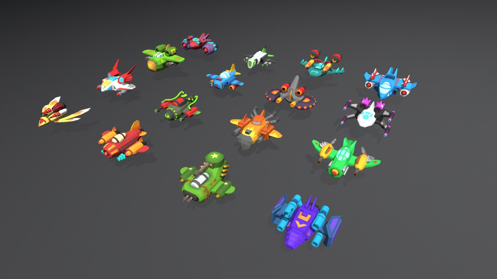 Friendly mobile low poly battle plane pack. Unique models of combat aircraft with original textures are perfect for your game of any type. High-quality 3D models and prepared prefabs with materials. Each model has a separate texture. Each texture can be edited. Each model consists of several parts in order to be able to change and animate them 3d model