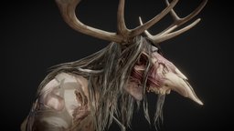 Stylized Wendigo 3D Model (rigged & animated) leather, prop, dead, unreal, deer, clothes, rig, north, ready, claws, native, american, jump, attack, damaged, run, max, engine, cannibal, corpse, rigify, cursed, idle, wendigo, udims, character, asset, game, 3d, blender, pbr, skull, creature, zbrush, 3ds, animation, monster, wendigo-creature, wendigoskull, "woundead", "garbs"