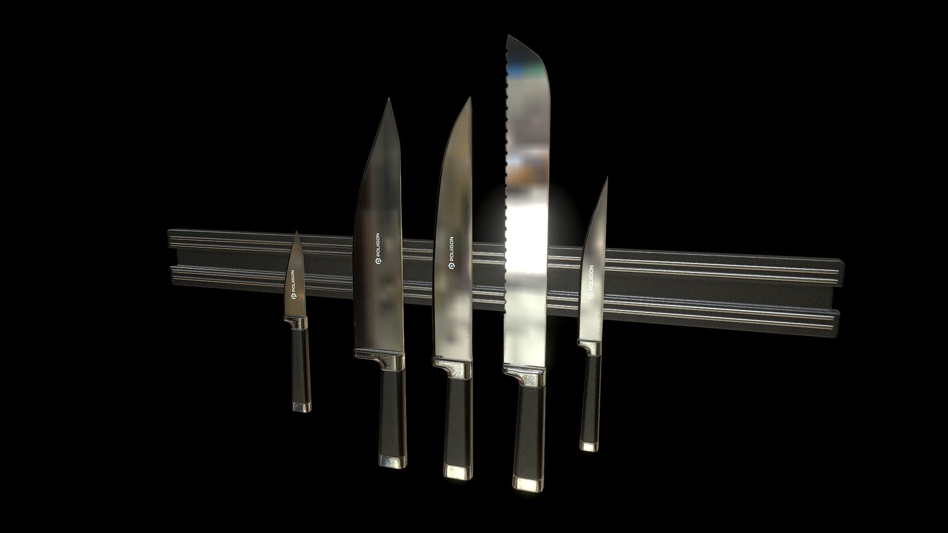 Models from https://www.poliigon.com - Knives Magnetic Strip 001 - 3D model by Poliigon.com (@poliigon) 3d model