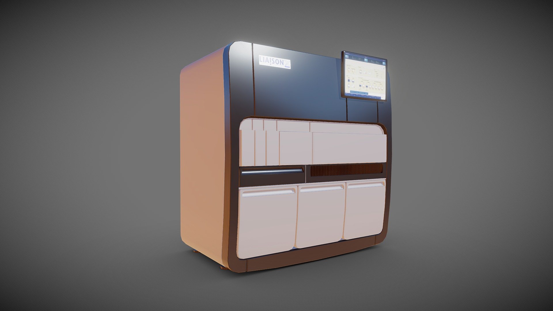 Fully automated chemiluminescence analyzer, performing complete sample processing (sample pre-dilutions, sample and reagent dispensing, incubations, wash processes, etc.) as well as measurement and evaluation 3d model