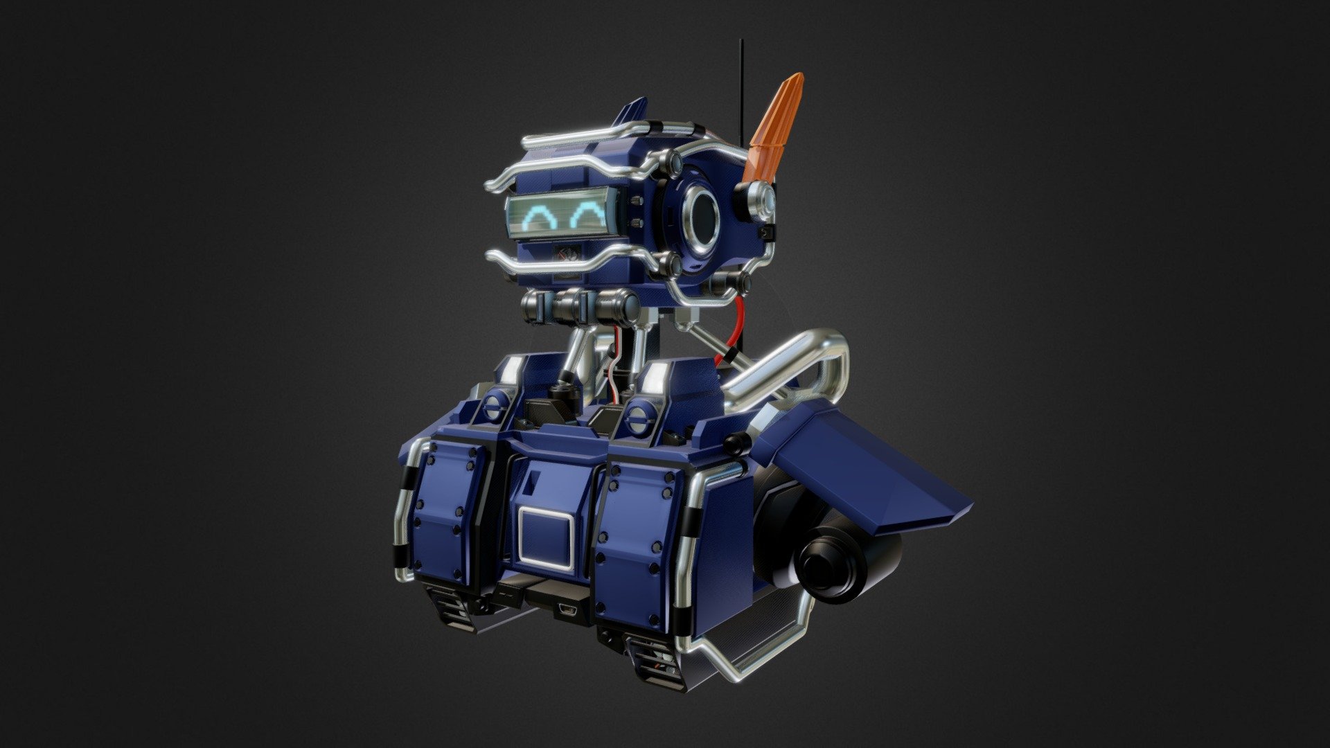 WIP of a VERY Chappie inspired little robot.

So far the uper body, shoulders, and head are done. Need to work on the lower body, legs, and arms 3d model
