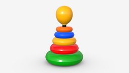 Pyramid colored toy tower, baby, kid, toy, pyramid, child, learning, play, color, education, donut, activity, colorful, game, 3d, pbr, construction