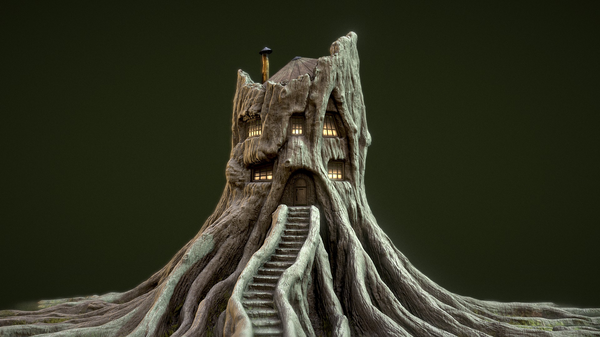 Early version of a commissioned treehouse asset for a music video animation.

The asset was only viewed from front so the backside lacks detail, and the house part was drastically changed in the later versions. Probably won't upload the final version due to personal preference. 

Textures were converted from specular-gloss to metalness-gloss and downsized for sketchfab upload.


Tree sculpted in ZBrush, retopo with ZBrush zremesher, additional details modeled in 3ds Max, uv unwrapped in ZBrush and packed in UVLayout, textured in Substance Painter - Treehouse - 3D model by patrix 3d model