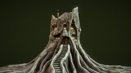 Treehouse tree, organic, trunk, druid, treehouse, stump, house, fantasy, magic