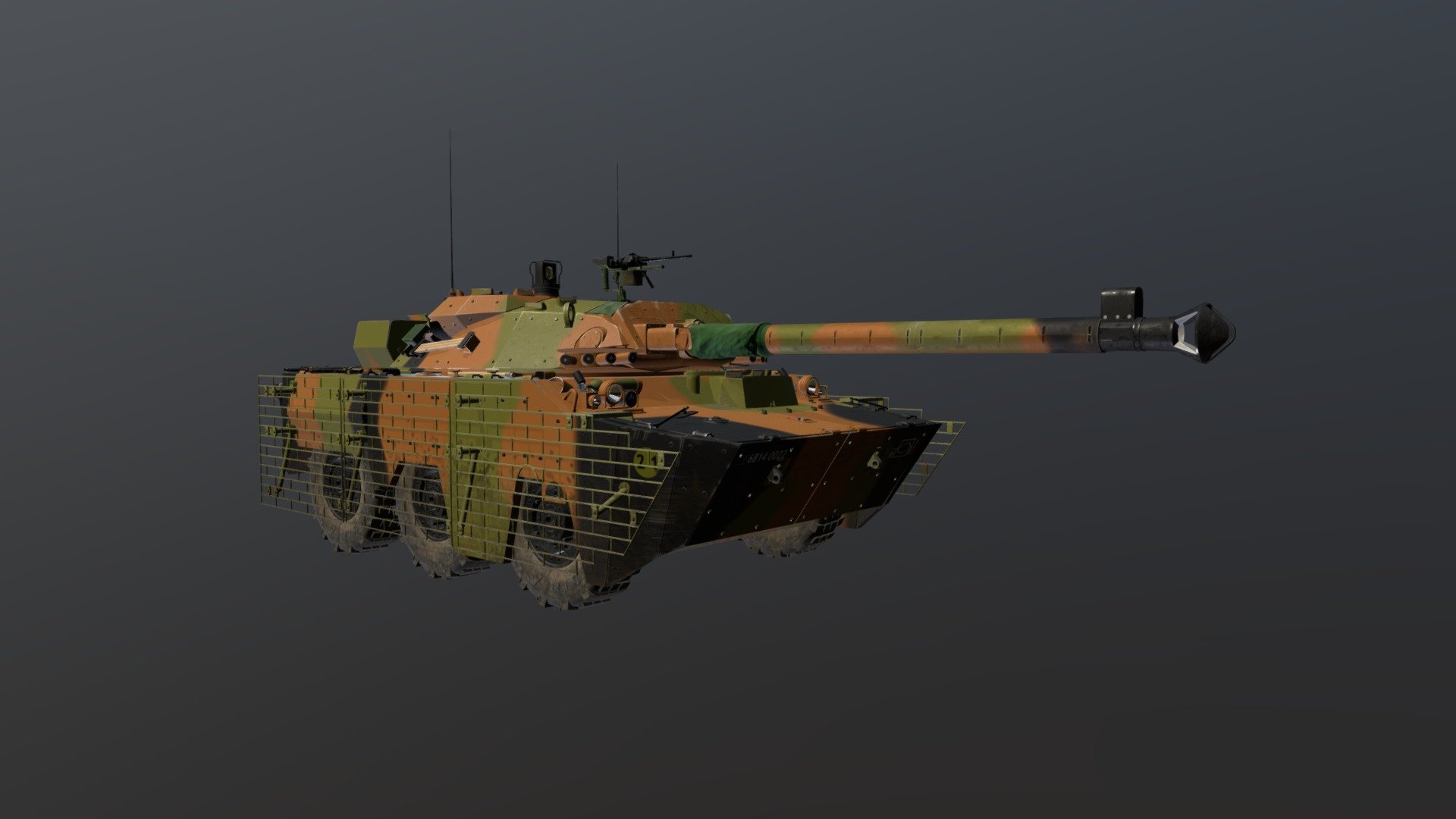 Tank France AMX 10 RCR
High Quality PBR Mine boat  The provided model has been created inside of Autodesk Max (version 2018) , textured in 3D Coat
PRODUCT DETAILS:
* Real size model  * Unwrapped UVs with YES overlapping  * High Quality Textures  * Scene files included
INCLUDED MATERIAL:  The model has 4 material.  * .fbx file format  * .obj file format  * .3ds file format 

* High Quality PBR Textures for Vray (.zip)  * High Quality PBR Textures for Unity (.zip)  * High Quality PBR Textures for Unreal (.zip)

TEXTURES WITH METAL / ROUGHNESS WORKFLOW
Vray
Unreal
Unity
* High Quality textures   * Base Color  * Roughness  * Metallic  * Normal 
4 sets of PBR Textures 

1  Corpus         (4096 X 4096) 
2  Turett            (2048 X 2048) 
3  Gun                (2048 X 2048) 
4  Gun Mask    (2048 X 2048)
5  Whell             (1024*1024) - AMX-10 RCR - 3D model by AndrianoVinneti 3d model