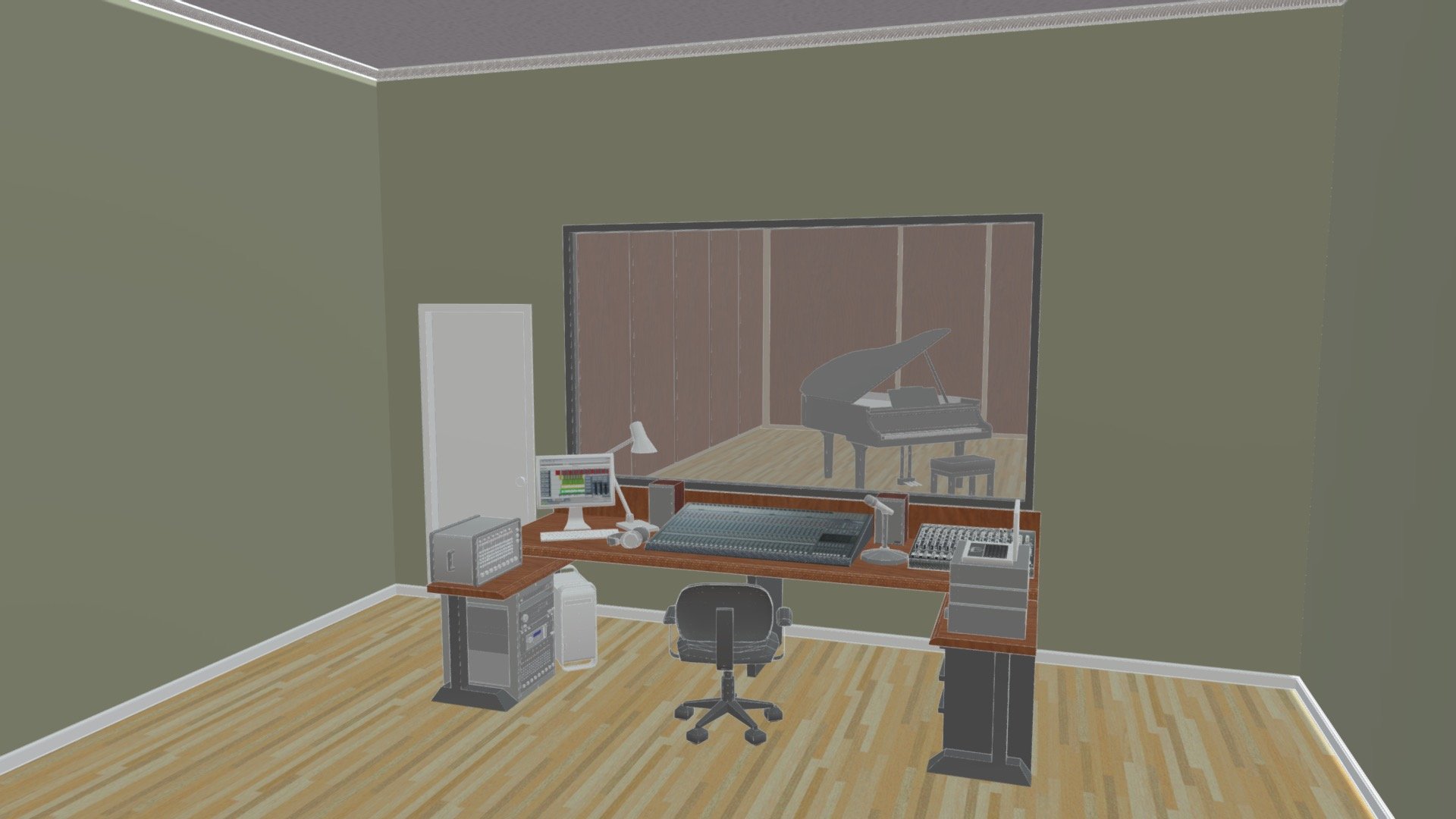 Recording studio with a piano and full mixer.  I made this in Autodesk Maya! - Recording Studio - Download Free 3D model by Noah Lupowitz (@noahlupowitz) 3d model