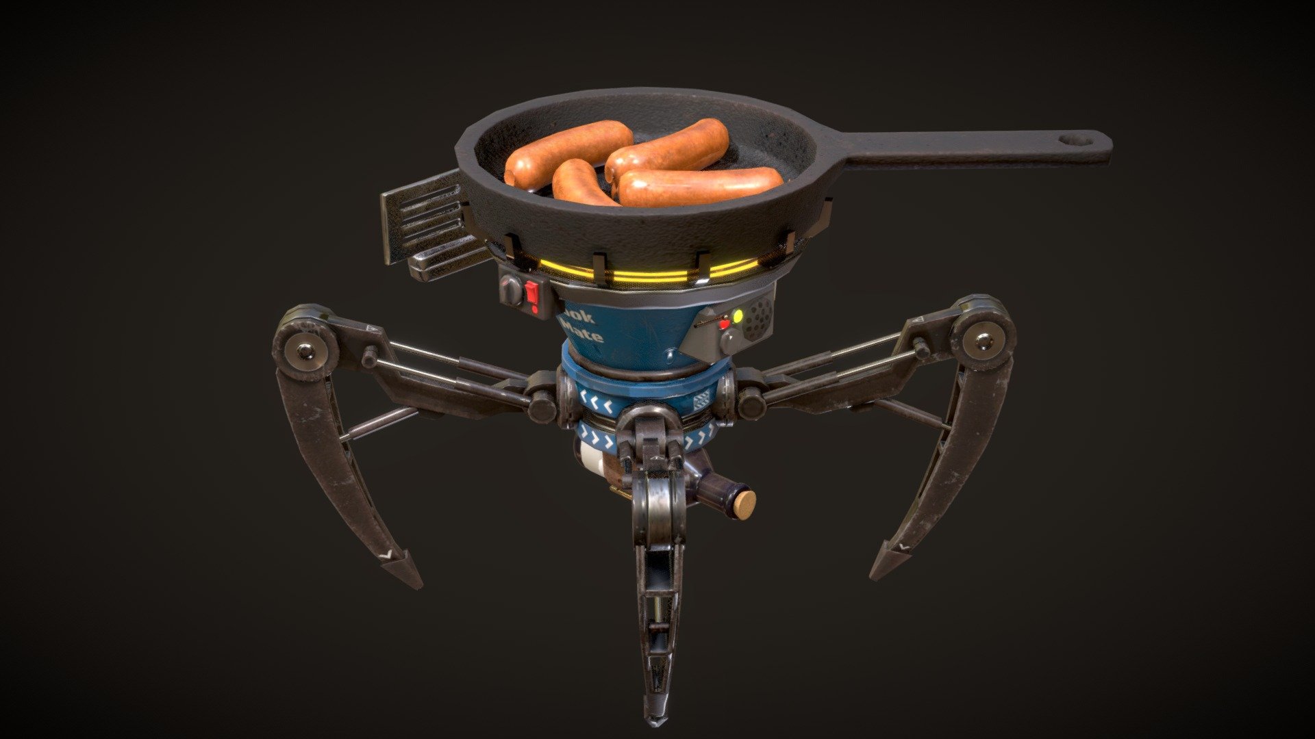 Who doesnt love a good bbq while camping? However hiking to a remote location can make it hard to carry your stove and fridge. Well dont worry, Cook Mate is here to help you enjoy a tasty meal after a long day of treking through the wilderness. 
This was created for the SketchFab Low Poly Challenge: Adventure Props. Created in Maya and Textured with Substance Painter 3d model