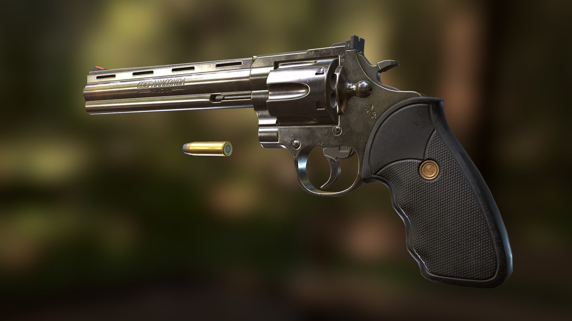 The Colt Anaconda is a large-bore magnum, double-action revolver. At 13 inches in length, and chambered for the powerful .44 Magnum, it packs a punch! - Colt Anaconda Revolver (Chrome) - 3D model by Vert-Candy (@VertCandy) 3d model