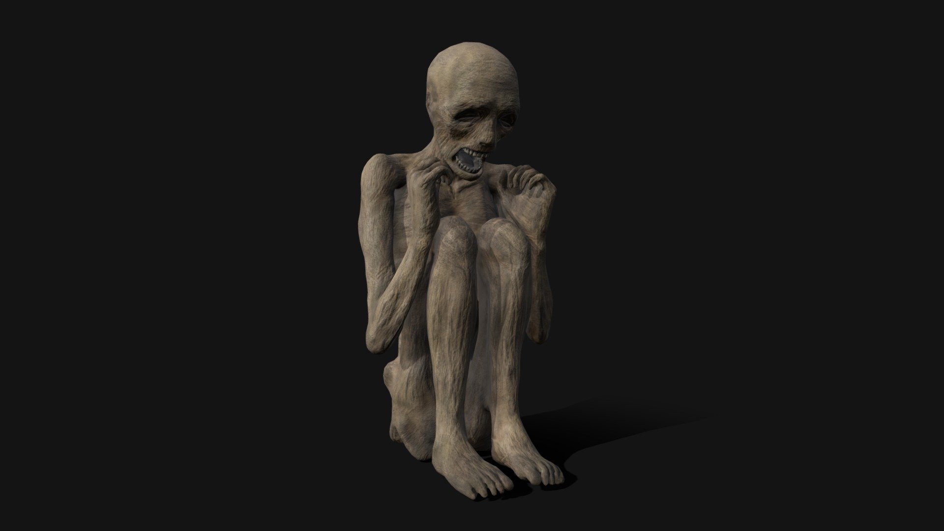 Naked Mummified Corpse 3D Model. This model contains the Naked Mummified Corpse itself 

All modeled in Maya, textured with Substance Painter.

The model was built to scale and is UV unwrapped properly. Contains a 4K and 2K texture set.  

⦁   20799 tris. 

⦁   Contains: .FBX .OBJ and .DAE

⦁   Model has clean topology. No Ngons.

⦁   Built to scale

⦁   Unwrapped UV Map

⦁   4K Texture set

⦁   High quality details

⦁   Based on real life references

⦁   Renders done in Marmoset Toolbag

Polycount: 

Verts 10656

Edges 21050 

Faces 10423

Tris 20799

If you have any questions please feel free to ask me 3d model