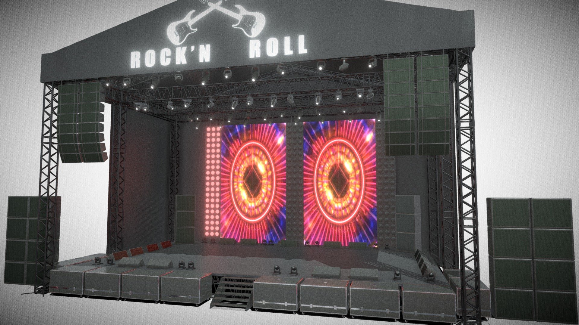 3D Concert Stage can be an impressive element for your projects.
Low polygon, realistic image, realistic coatings, fast rendering, there are many materials inside 3d model