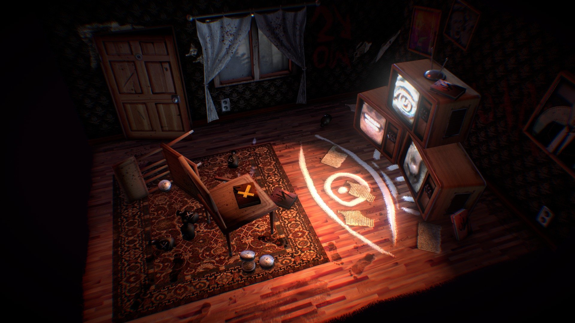 low poly scene for random indie horror game - Scary Tv Room - 3D model by zebra_pozer 3d model