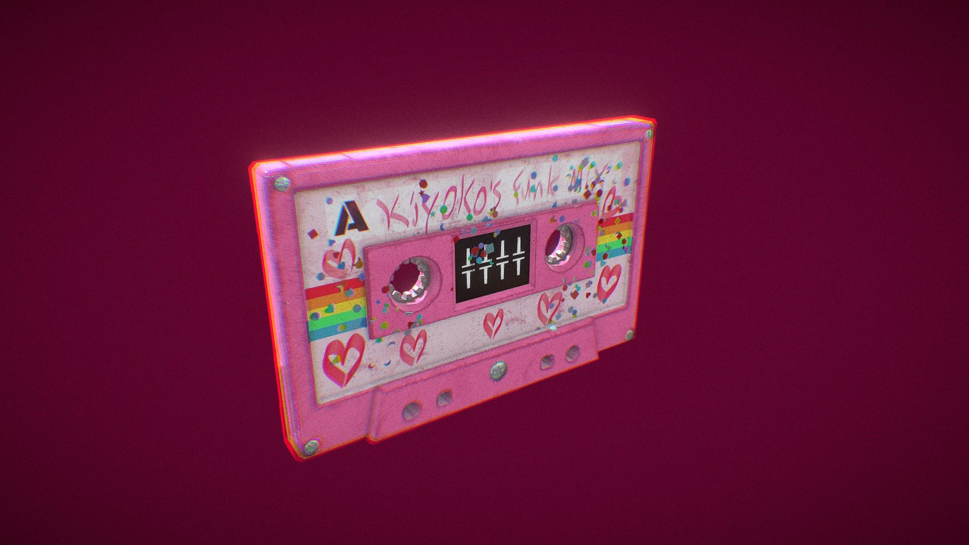 This is a piece made for a portfolio class. It is a cassette tape, shared by two characters who use the A side and B side of the cassette for their own mixes, inspired by games like Jet Set Radio, Hi-Fi Rush, and anything else that has that funk aesthetic 3d model
