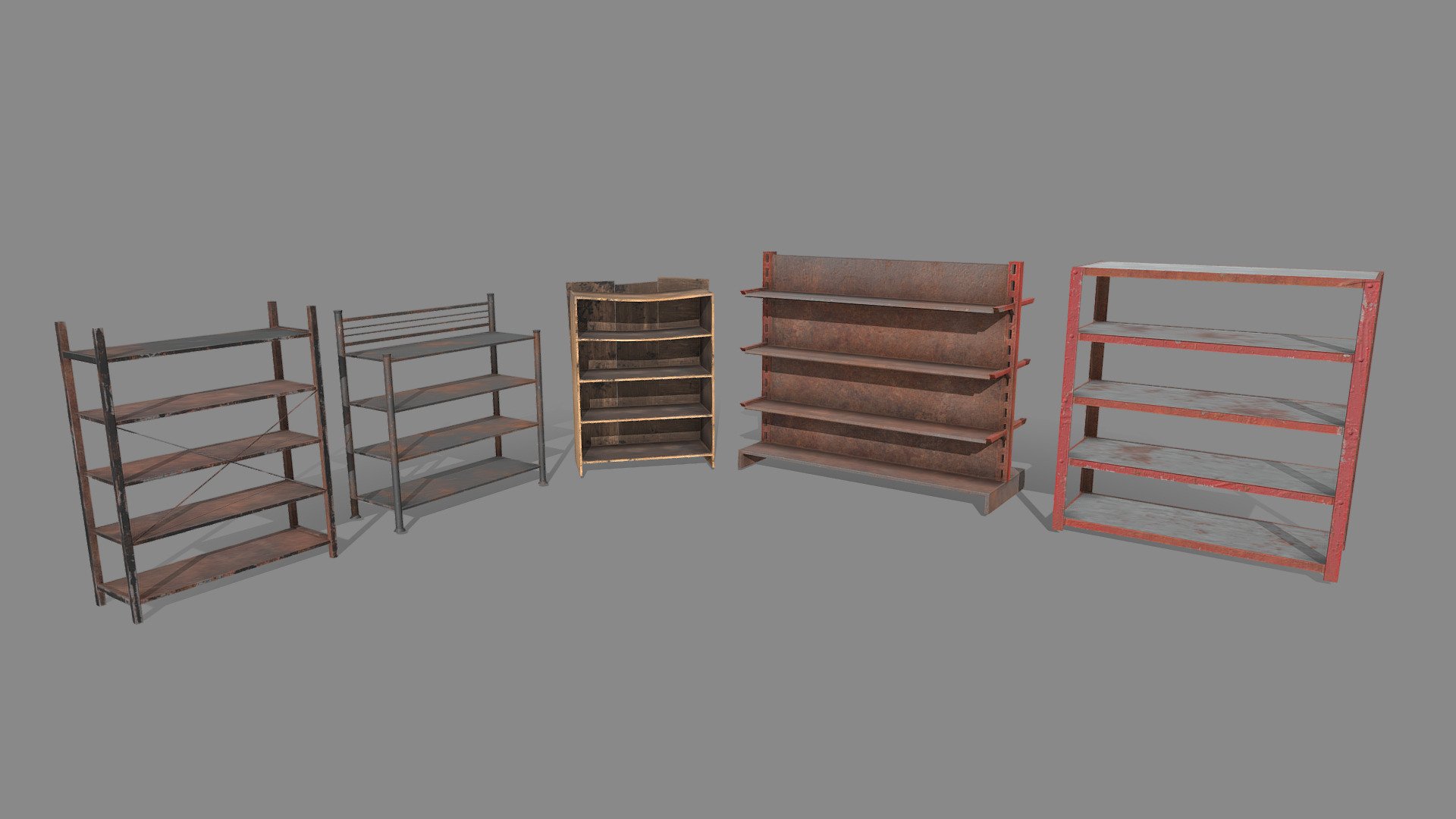 This is a model pack of storage racks. It was originally created with blender 3.2 and textured in substance painter.

TEXTURES




This model contains five material sets for each models.

2k textures including basecolor, matellic, roughness, height, normal.

FORMATS




FBX

OBJ

Blender (version 3.2)
 - Storage Racks - Download Free 3D model by CHAMOD (@Chamodp) 3d model