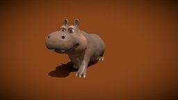cartoon Hippo beast, cute, hippo, africa, pet, wild, mammal, brown, water, character, cartoon, animal