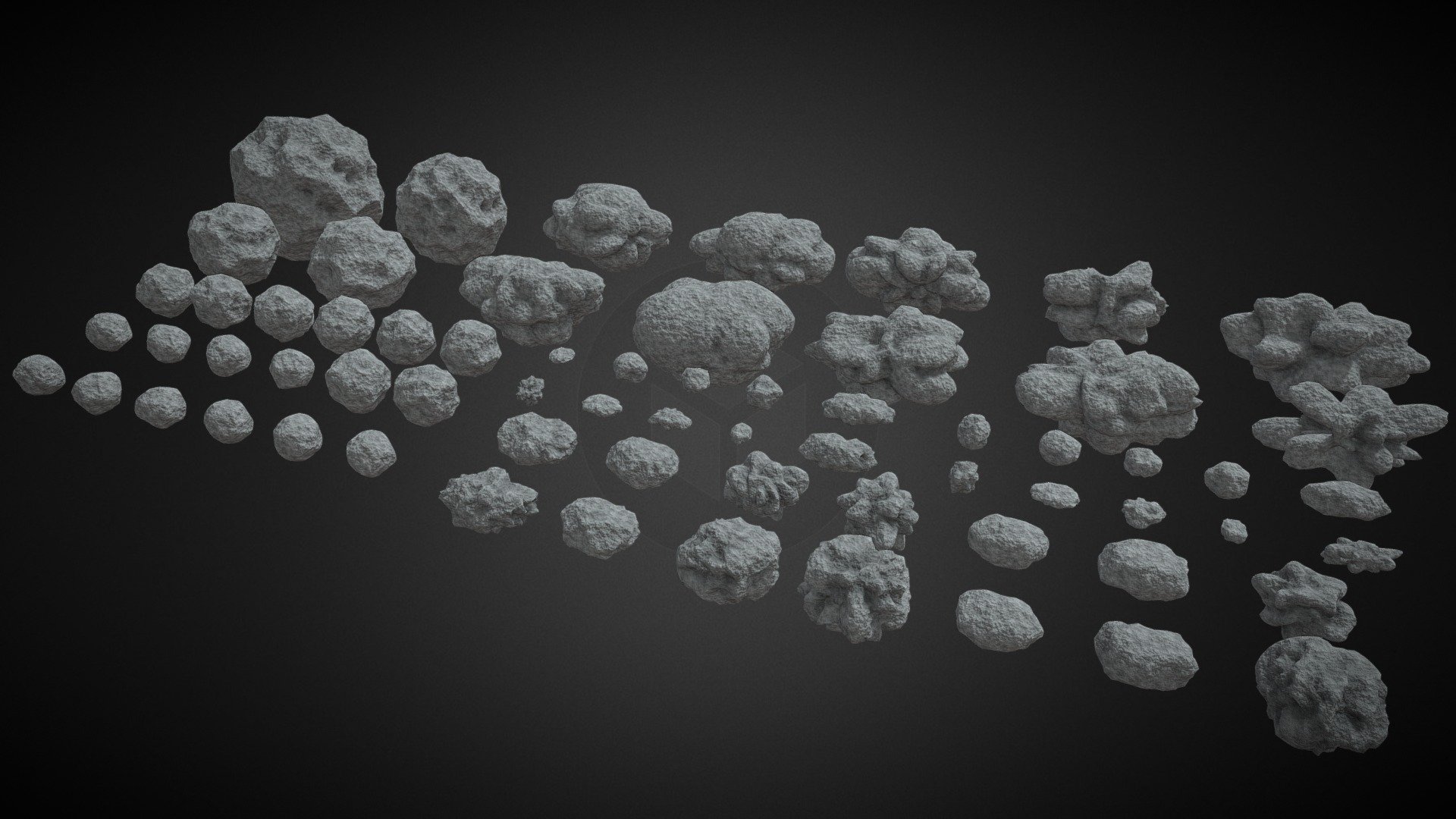 I made these 66 asteroids a while ago, but completely forgot to upload them

The obj, fbx, and stl files are in the additional file (1k, 2k, and 4k textures included)

Formats: BLEND, OBJ, FBX, STL

Modeled &amp; Textured by MOJackal

Collection link: https://skfb.ly/oxFEC

Larger resolution can be rendered if wished, though you can do that yourself with the .blend file as well

 - x66 Asteroids - Buy Royalty Free 3D model by MOJackal 3d model