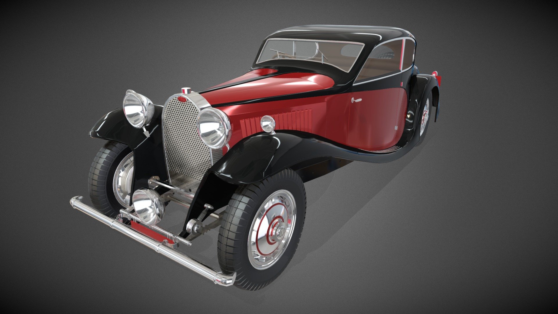 Recreation of a Bugatti 50T car. With Uv's, Tire tread is completely modeled in full detail. Car has a basic interior.  Model is SubD ready.

The Type 50 Touring was a sedan version of the Type 50. Type 50T Bugattis were produced between 1930 and 1934 3d model