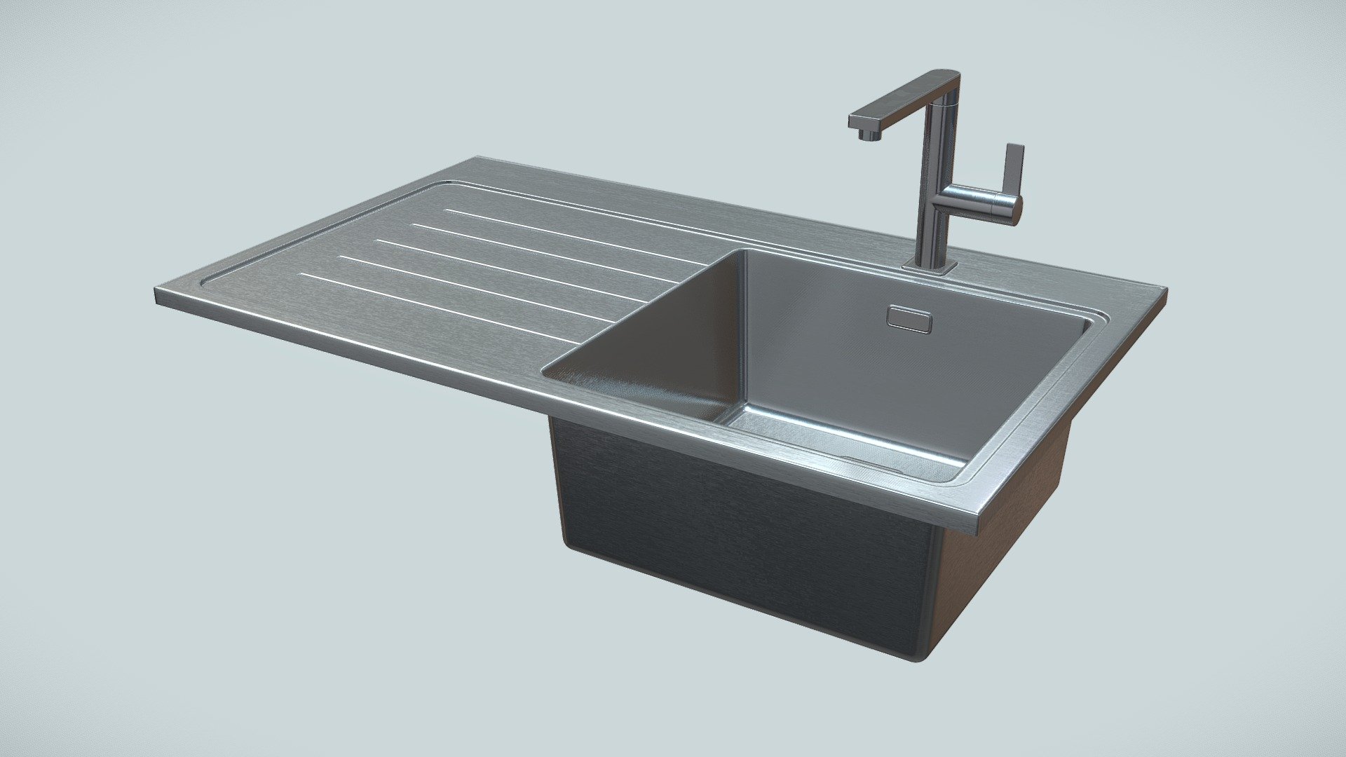 Detailed Low poly Kitchen sink with only 1681 polys / 1752 tris, with non-overlapping uvs and PBR textures in 4096 x 4096 px (color, Normal map, metallic, roughness and  specular). It is ready to use in broadcast, advertising, design visualization, real-time, video game etc… - Kitchen sink with tap - Buy Royalty Free 3D model by markusenes 3d model