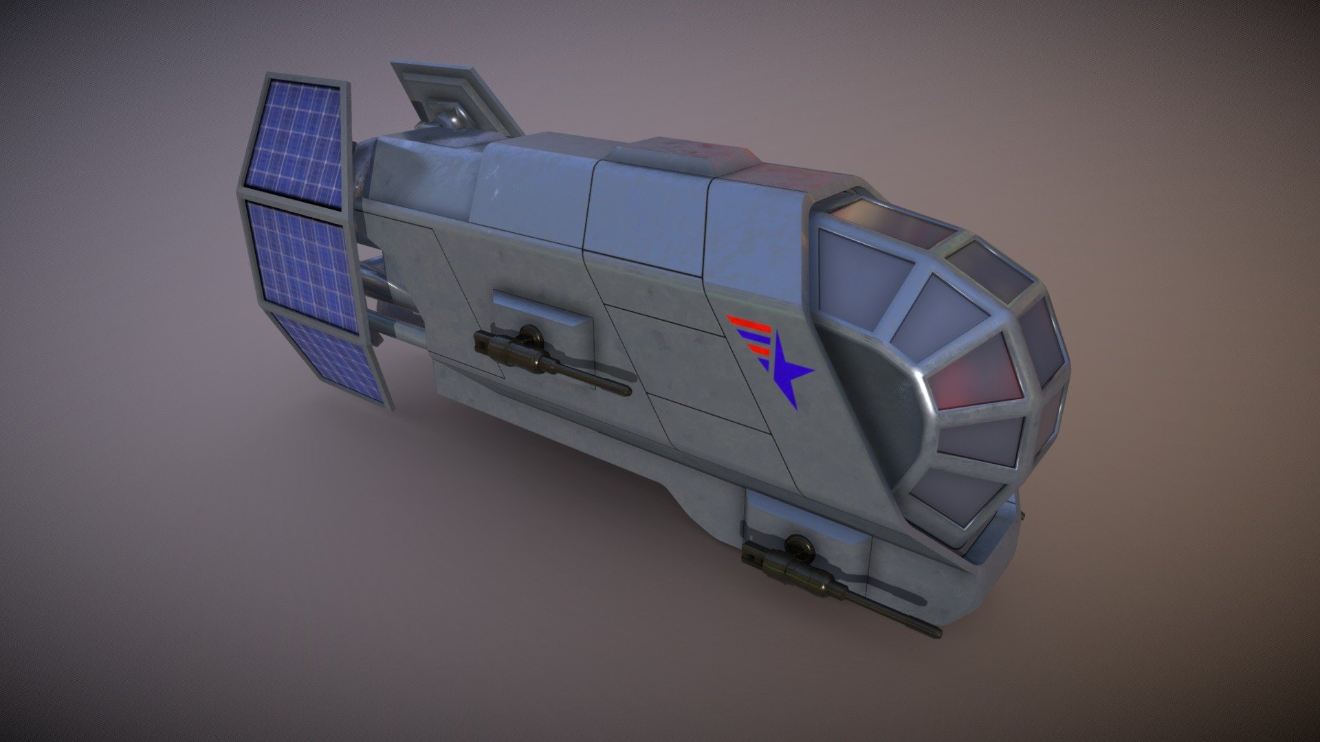 Spaceship Patriot Type 1

Polygons: 7657 or 3081 without weapons;
Vertices: 9329 or 3913 without weapons;
Objects: 17 or 5 without weapons.

Textures:
- Diffuse map (Albedo) - DIFF;
- Normal map - NORM;
- Roughness map - ROUG;
- Metallic map - METAL;
- Specular map - SPEC.

All textures are square 3d model