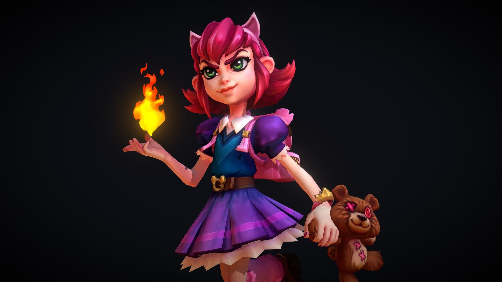 Here is my personal take on Annie from League of Legend.
Polycount is 9638 triangles.
Texture is 1024.
During the process I used Zbrush for the blocking, 3Ds max for the UVs and some of the modeling, Substance Painter for baking and first texture pass, 3D coat for retopo and final texture painting and Photoshop for final texture polish.
More shots and turnarounds on my artstation :
https://www.artstation.com/morganemalville

Instagram : https://www.instagram.com/morganemalville/?hl=en
Twitter : https://twitter.com/MorganeMalville - Annie the Dark Child [League of Legend Fanart] - 3D model by morganemalville 3d model