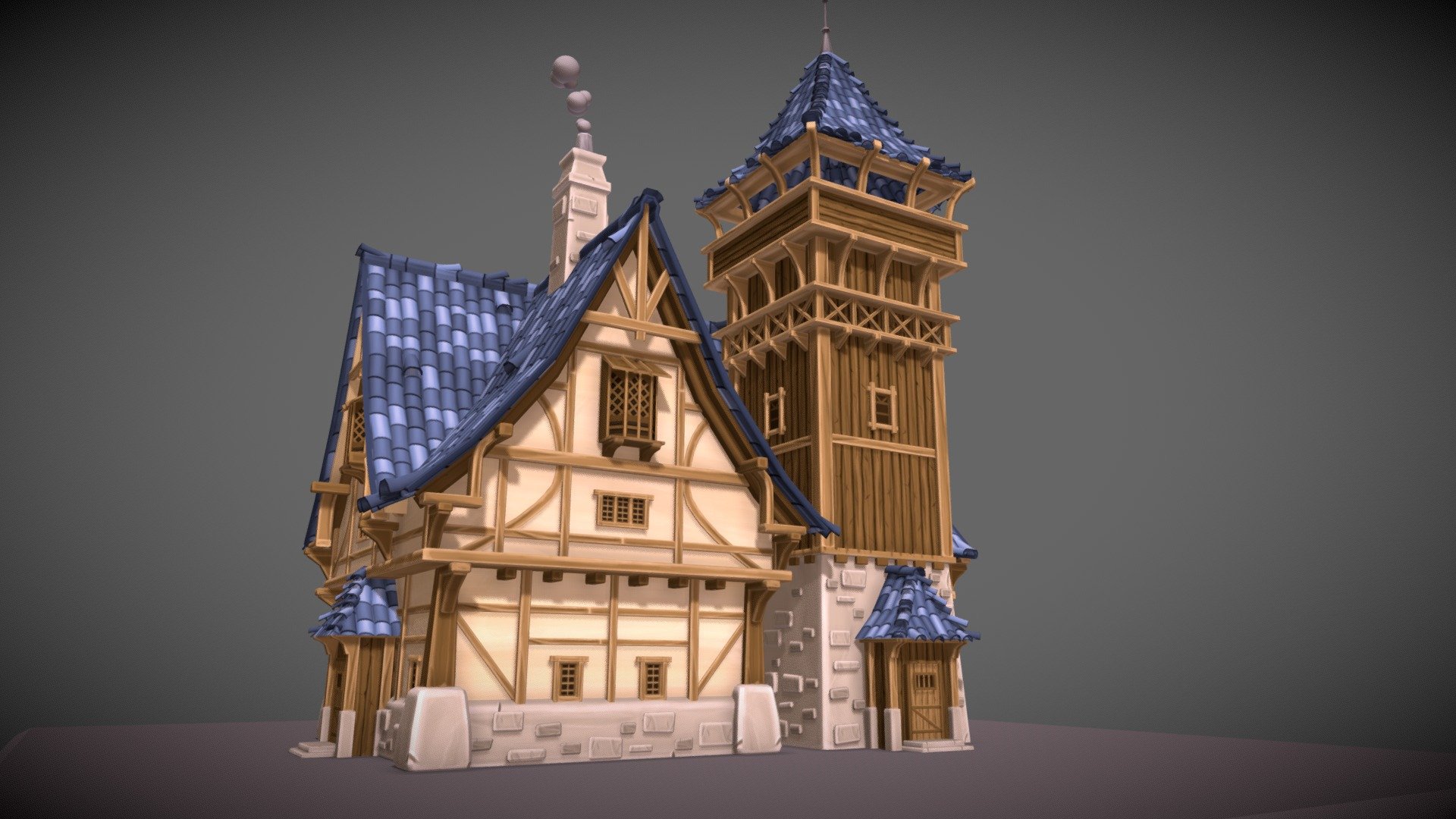 Modelled a house from a concept created by hahi YU, You can find his concept at https://www.artstation.com/artwork/KQz0x.

All textures hand painted. Model created in 3Ds Max and textures created using Photoshop 3d model