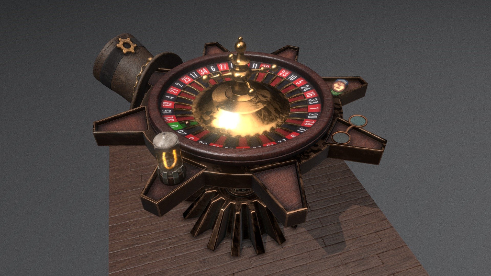 First hard-surface attempt. First disappointment in my PC. Inspired by chaos in my head, mixing Metro, Bioshock, Fallout New Vegas and many others - Steampunk Roulette - Buy Royalty Free 3D model by ikrosis 3d model