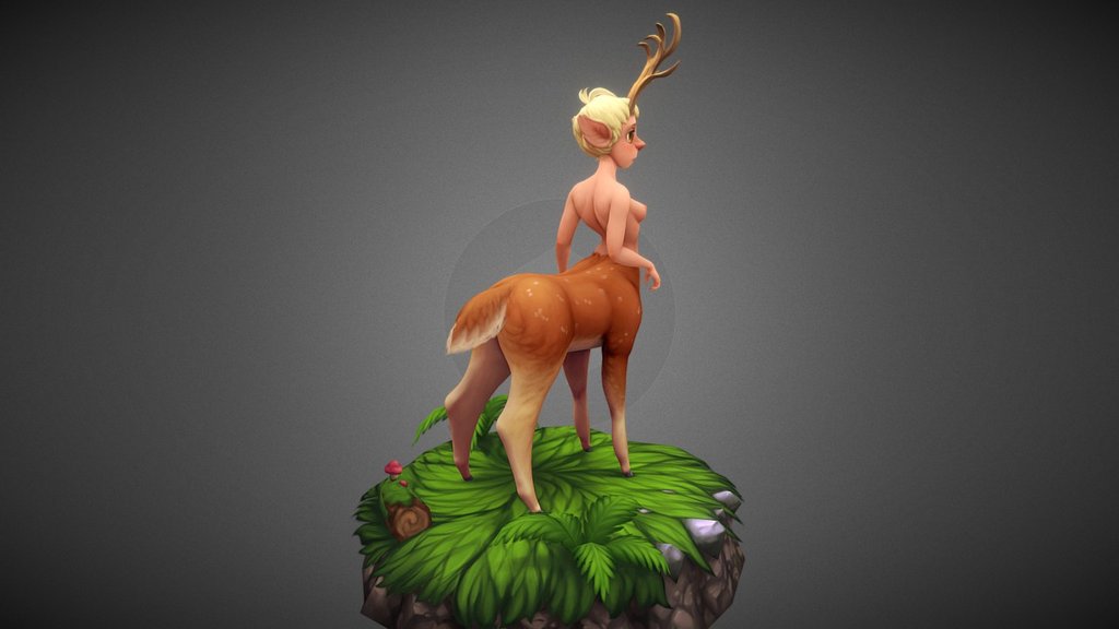 Portfolio piece!
I started out by sculpting, planning to do a typical PBR texture-job - but ended up handpainting the entire thing instead, to give it that disney feel.

Body could probably have a reduced polycount, but as I'm not planning to rig her, I figured I'd keep her smooth as-is.

This was a lot of fun to do, and very educational.

Made In zBrush, Blender, 3dCoat and Photoshop.
WIP's can be found at https://kampfisken.artstation.com/projects/z6K4D

Thanks to Iris Muddy for letting me use her character concept! - Cervine Centaur - 3D model by Kampfisken 3d model