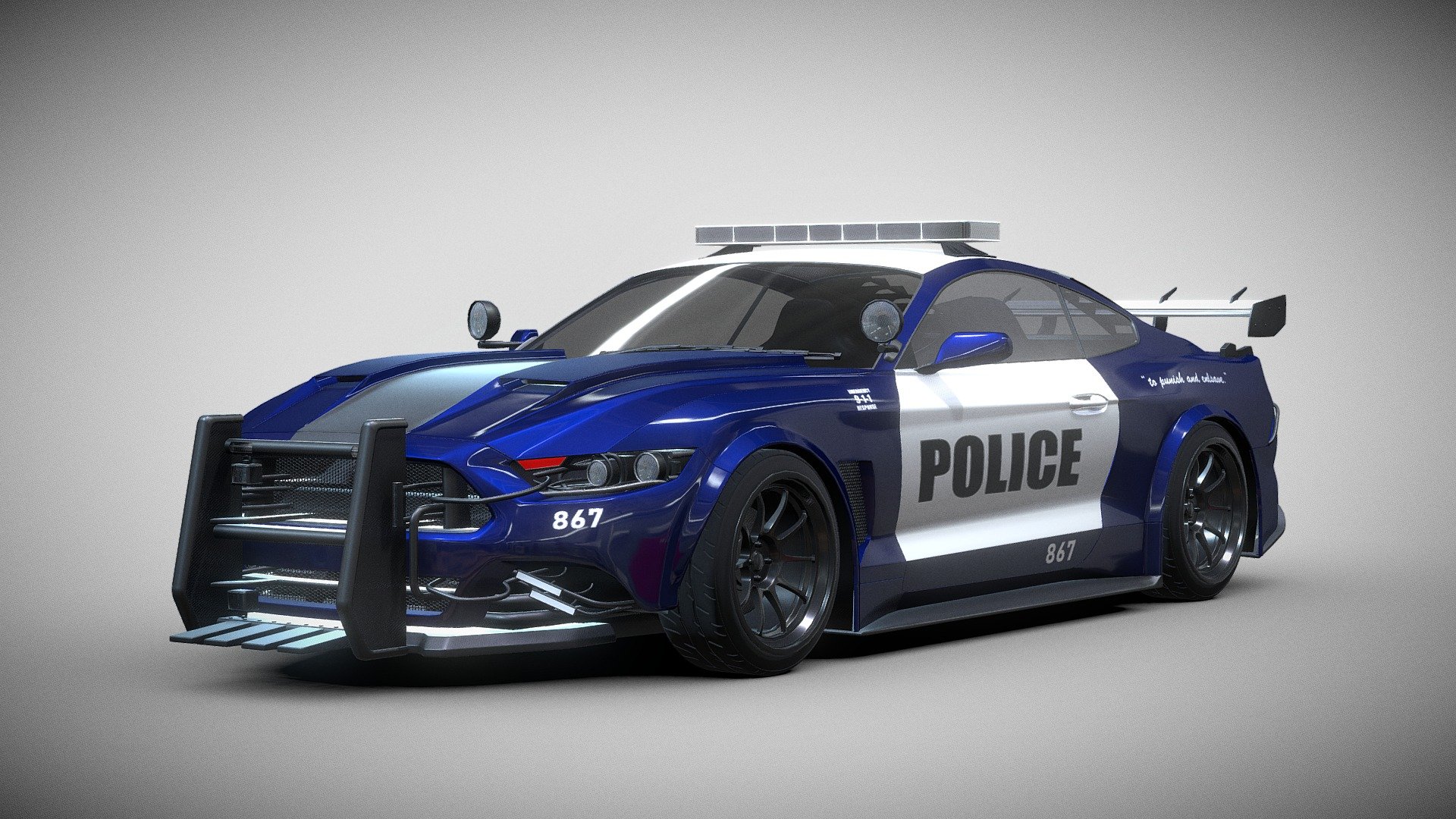 This is a 3D model of a Ford Mustang GT500 with police attributes that I made.

I made this model because it was inspired by the character Decepticon Barricade in the movie Transformers 5 (The Last Knight) which was released in 2017. Therefore, I, as a fan of the Transformers films, made this model in 3D.

The interior of the car is not detailed, because I only focus on the exterior.

Car Render
 - Ford Mustang Police - Buy Royalty Free 3D model by Naudaff3D 3d model