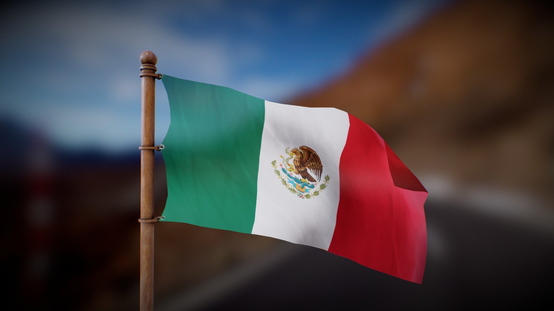 Flag waving in the wind in a looped animation

Joint Animation, perfect for any purpose
4K PBR textures

Feel free to DM me for anu question of custom requests :) - Mexico Flag - Wind Animated Loop - Buy Royalty Free 3D model by Deftroy 3d model