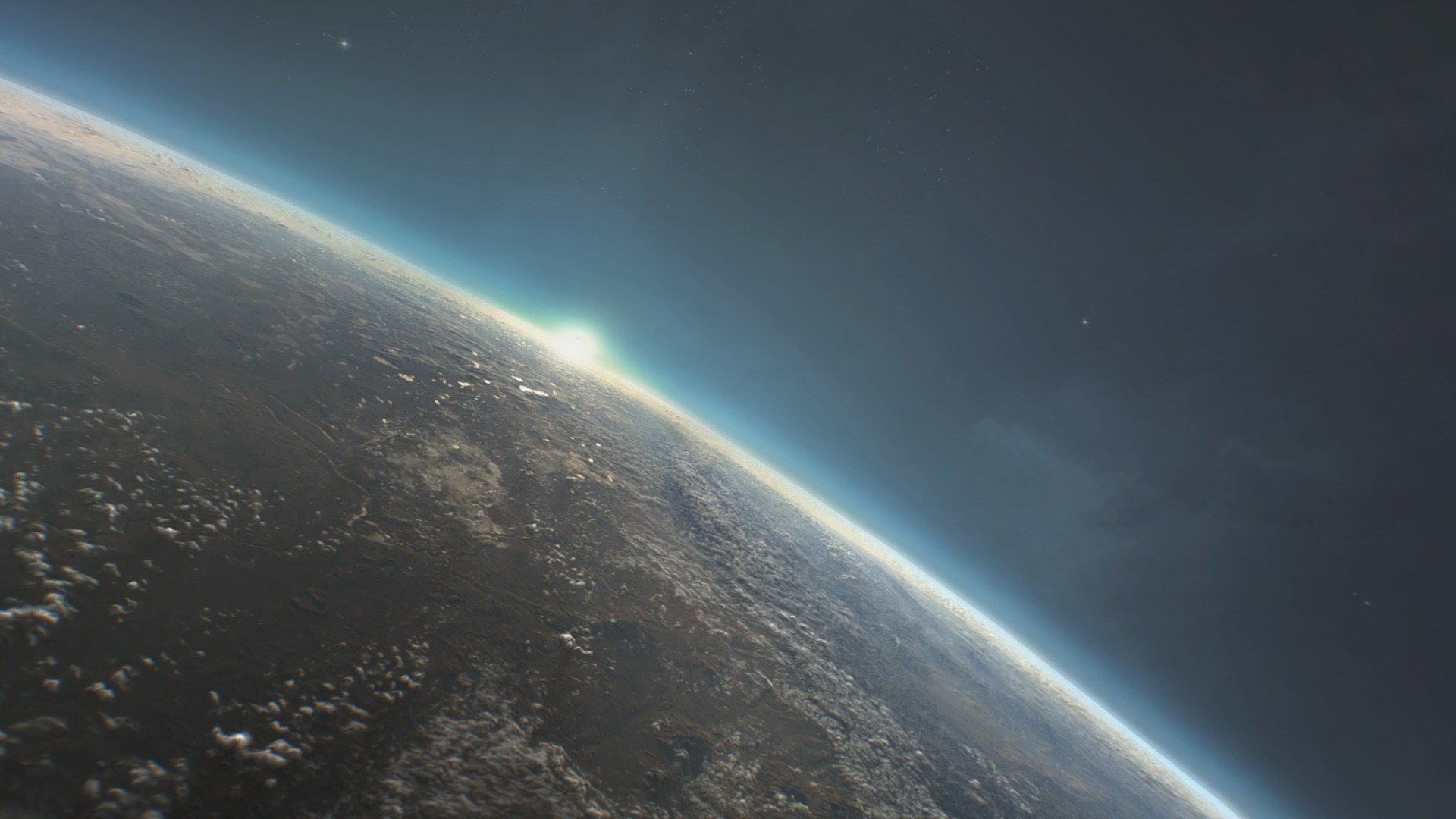 Made with a combination of blender for the planet rendered in a fisheye camera and photoshop panoramic painting for atmosphere gradient, stars and more 3d model