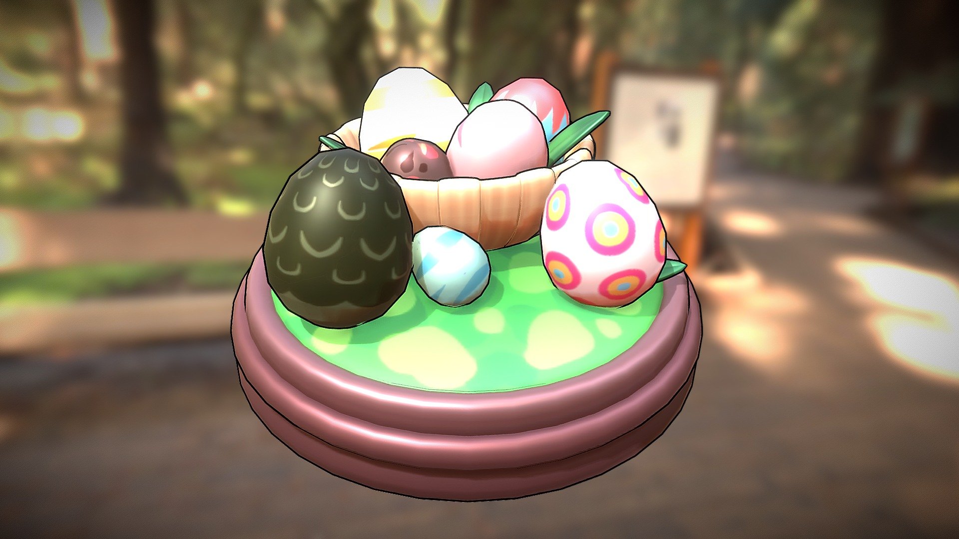 featuring eggs based on: Clair, Grimbelle, Citrus, Honeysuckle, Dill, Peach and Jaxon - Chimereggs - 3D model by Cosmind (@Cosmindart) 3d model