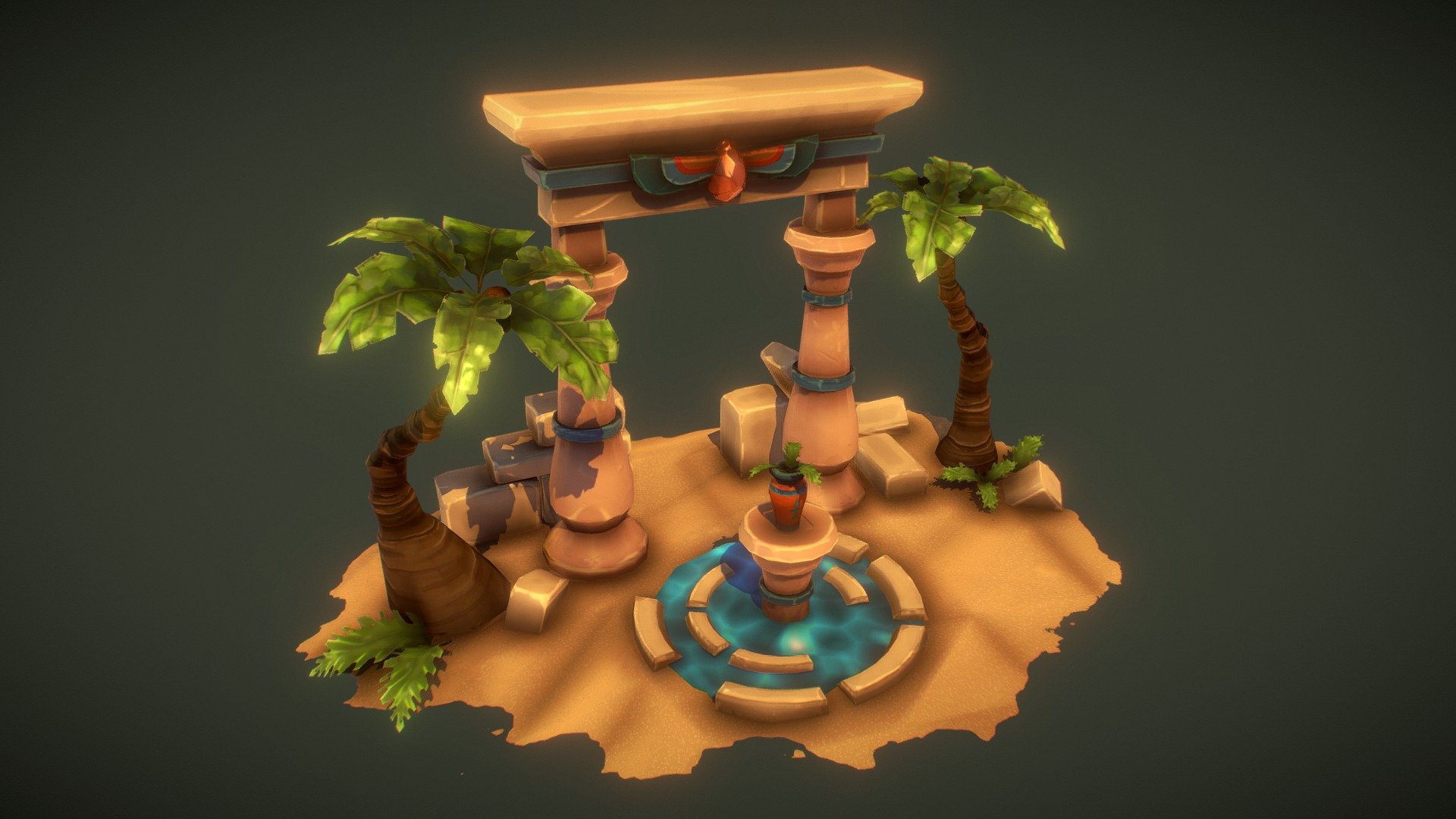 https://www.artstation.com/artwork/aY1bKk

Model created with protips from Jasmin Habezai-Fekri's artstation learning. 
Go check the link below, it's awesome ! 

https://www.artstation.com/learning/courses/yBx/creating-a-hand-painted-diorama-in-blender/chapters/zgO/presentation-lighting-inside-marmoset - Desert Oasis - 3D model by Mawime (@maxbdx) 3d model