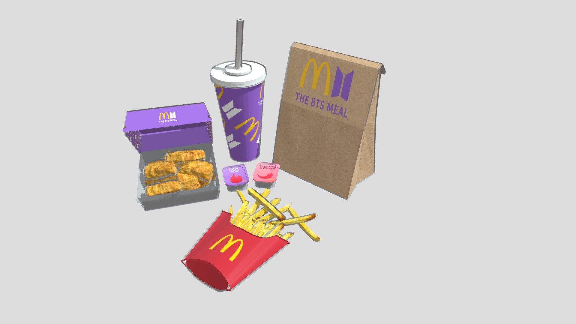 The popular BTS Meal among ARMY - McDonald's BTS Meal - 3D model by Ricardo Lionar (@ricardolionar) 3d model