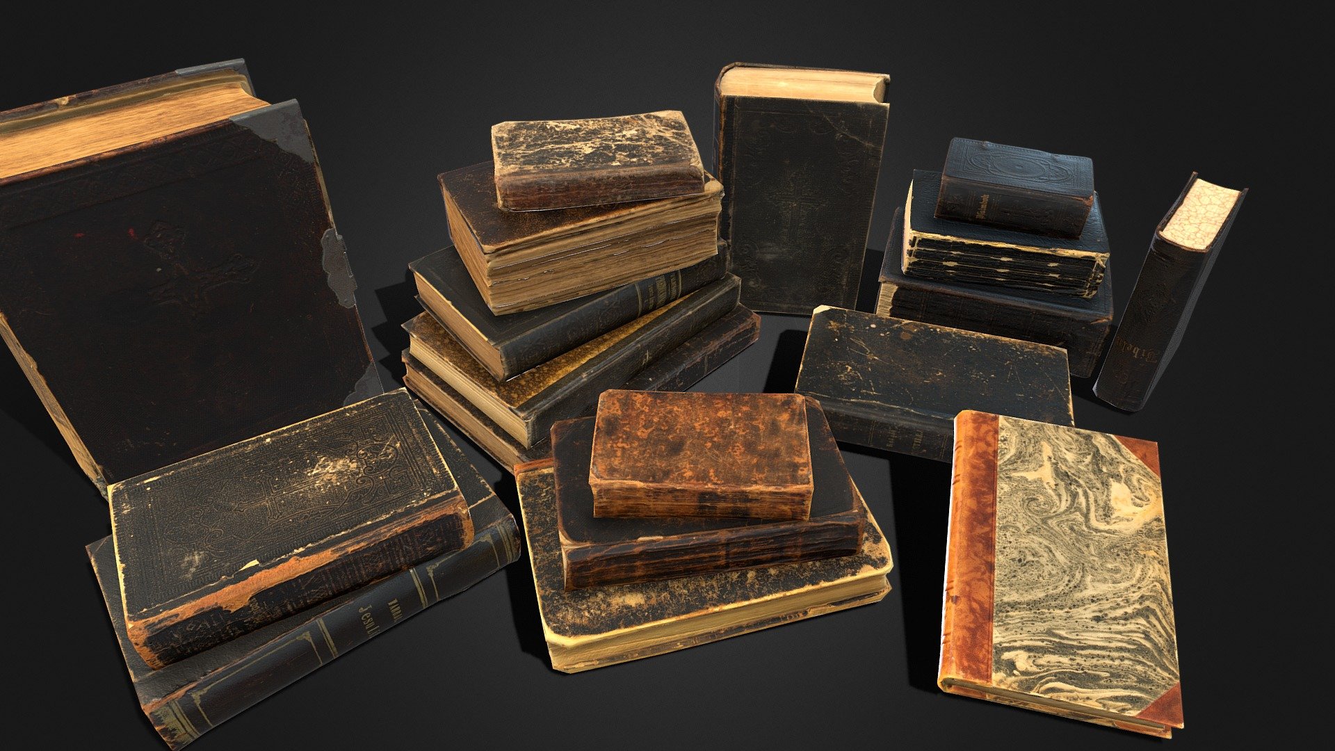 A set of 18 photoscanned books - Old Damaged Books set - PBR Game ready - 3D model by Svardz 3d model