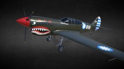 Curtiss P40 Airplane ww2, airplane, prop, aircraft, low-poly, blender, vehicle, pbr, air, gear