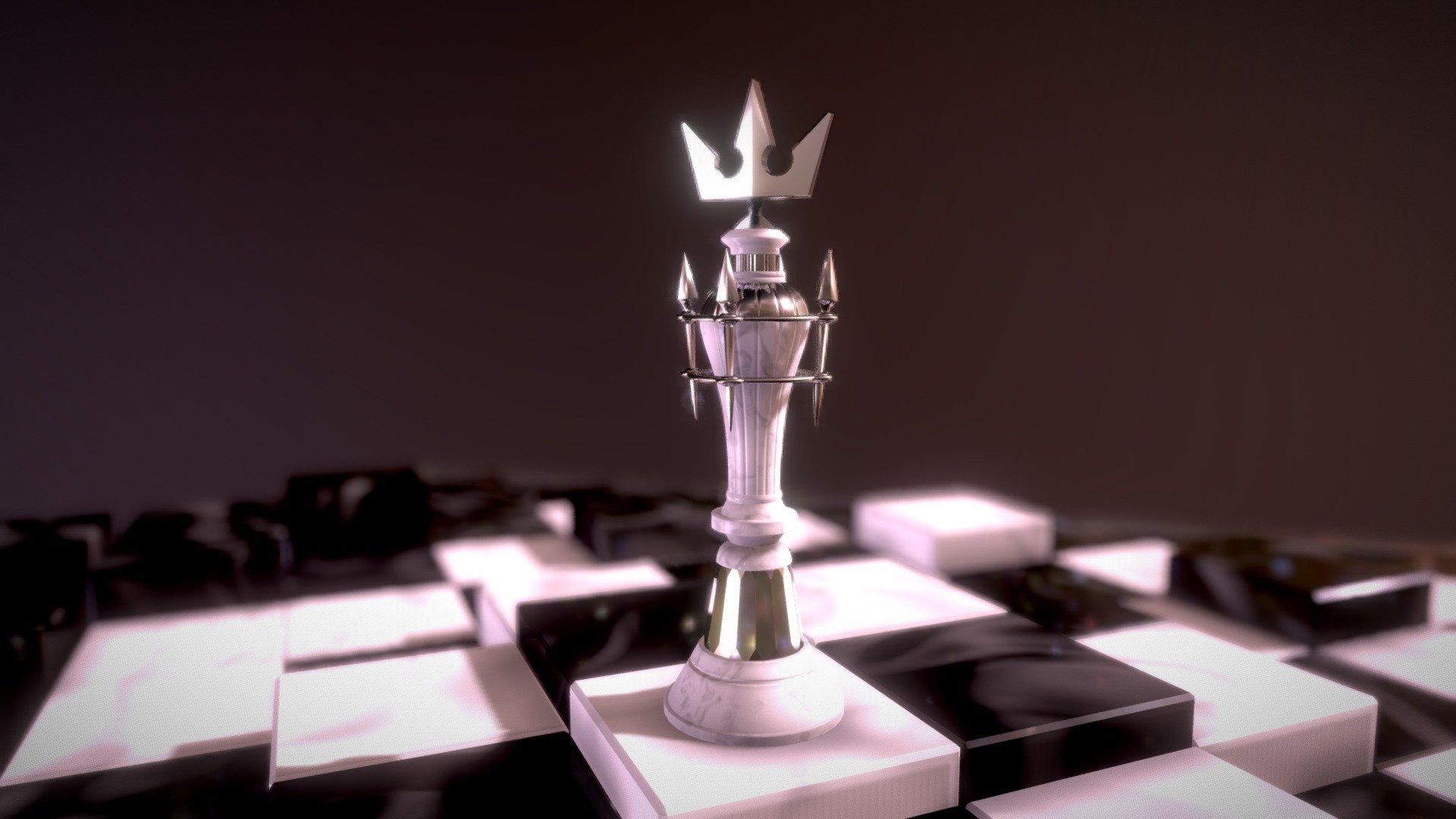 A remake of my old Sora's Chess piece + the chess board.

Model remade from strach with better topology employed. Textures were procedurally generated on Blender itself and baked.

Most pieces of the model are individual meshes with the exception of the outer rings and the spikes. The chess board tiles are separated, individual meshes. No AO baked maps.

If you have any questions please ask me and I'll answer them 3d model