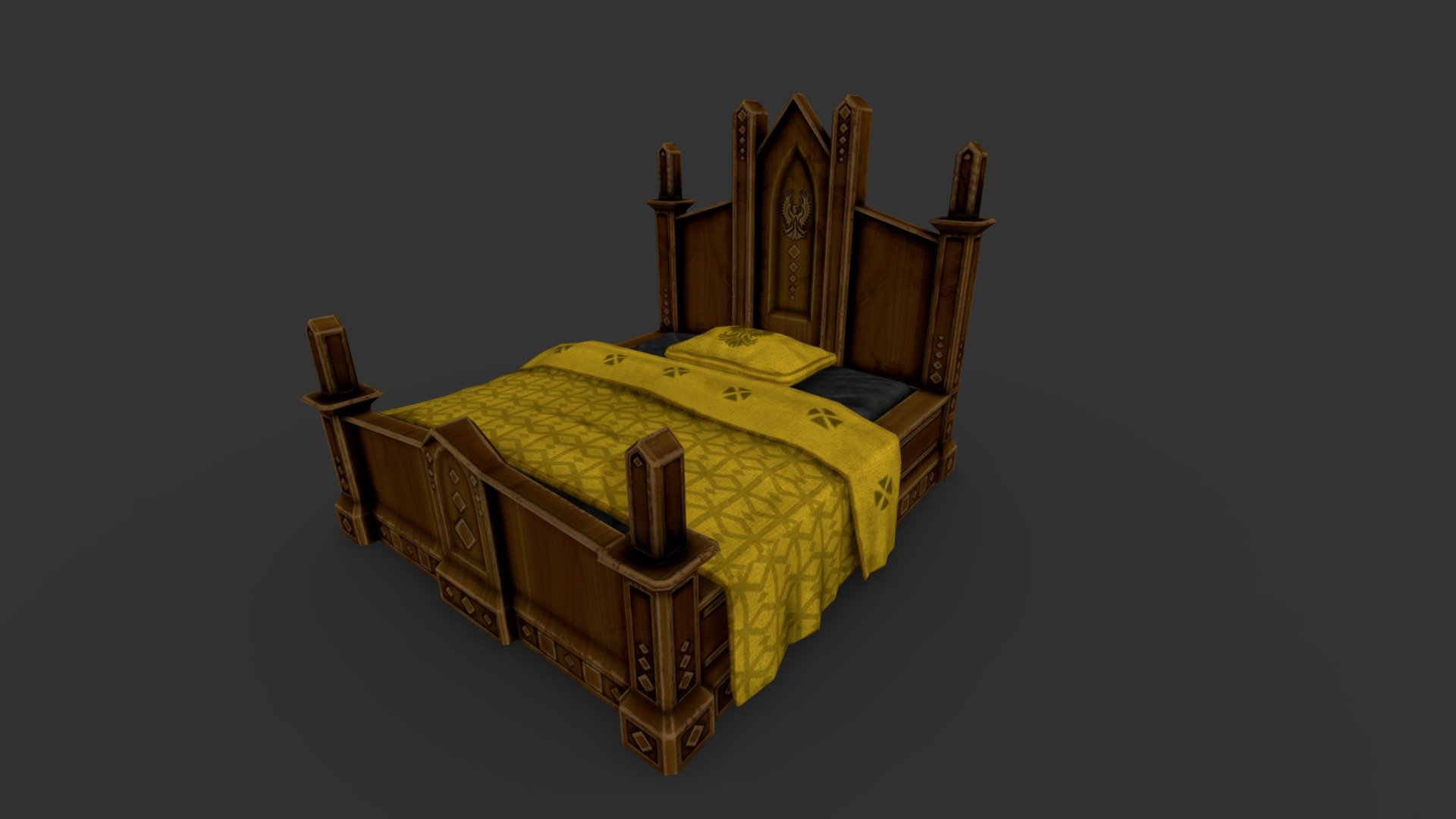 A bed that I made for Beyond Skyrim Cyrodiil: Seat of Sundered Kings some time ago. Here it has the Bruma colors on it. Check out the project here: http://www.darkcreations.org/projects/12-beyond-skyrim/ - Bruma Noble Bed - 3D model by kelretu 3d model
