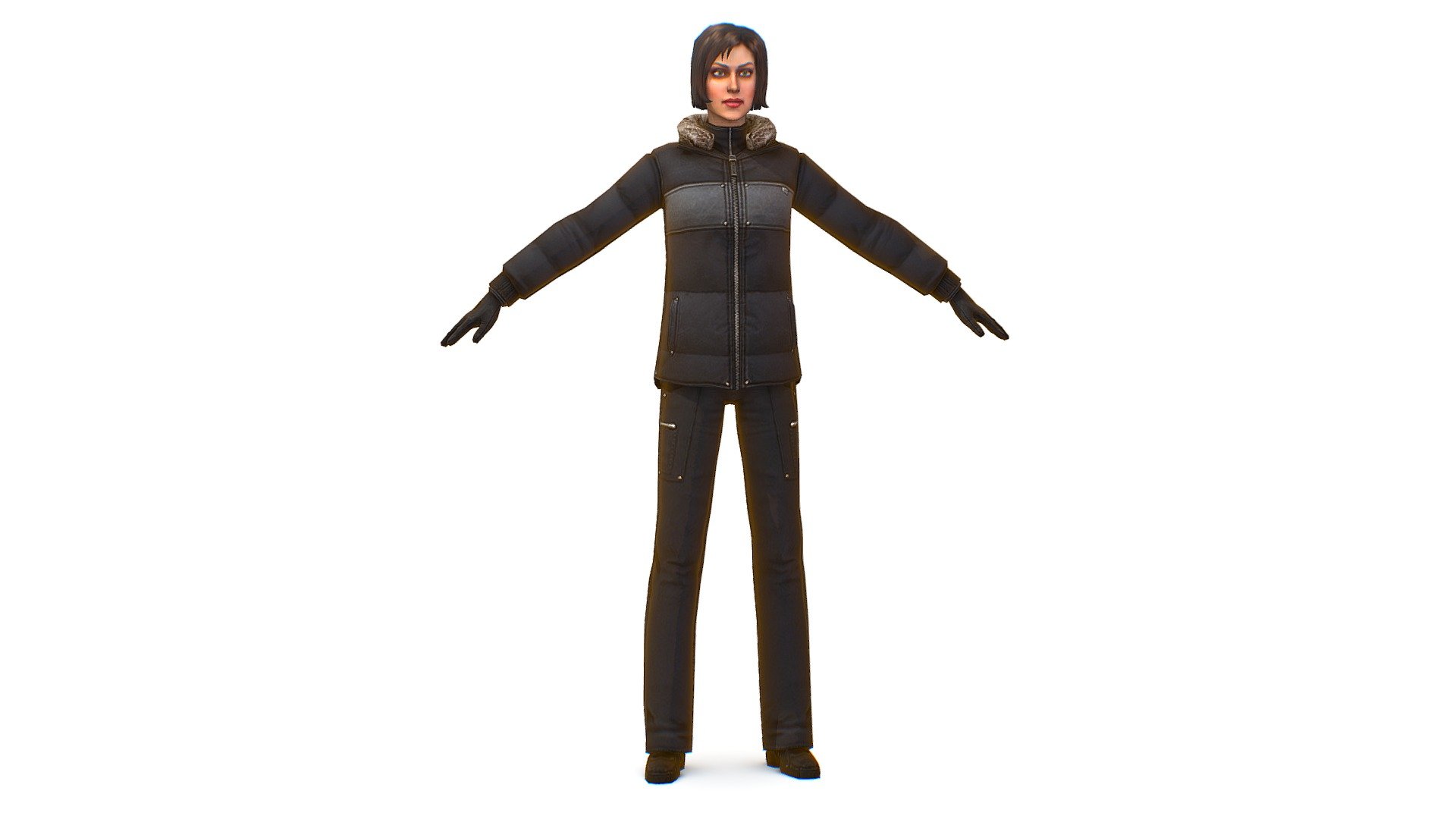 A young girl in a down jacket, a ski suit - 3dsMax file included/ texture 512 color only, head and body 3d model
