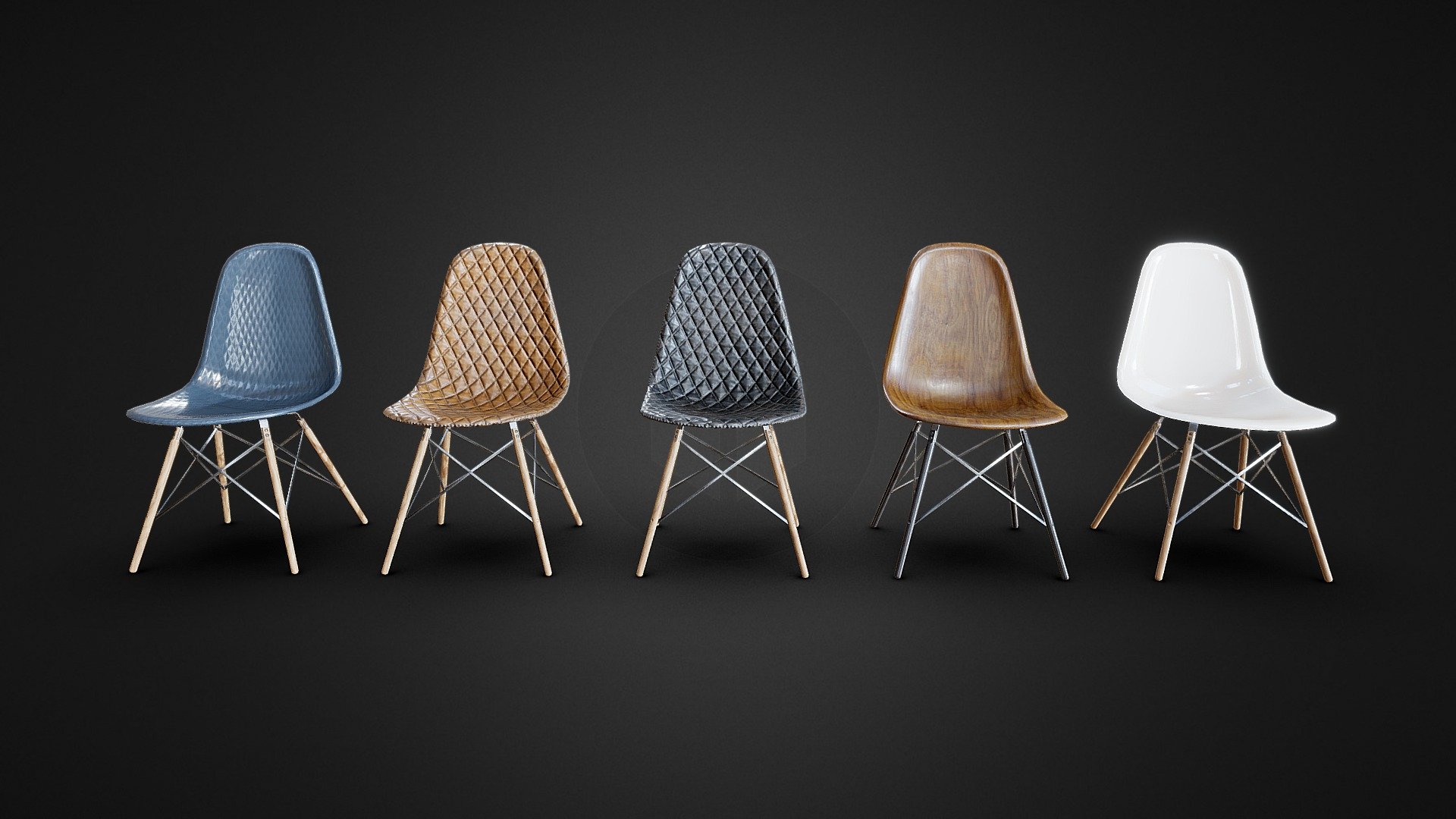 View more on Artstation: link


THE ADDITIONAL FILE INCLUDED:



.blend file in version 2.79 with the prepared scene

.fbx with mapping

.obj with mapping

.jpg textures 4096x4096p (5 color versions)

.png textures 4096x4096p (5 color versions)
 - Eames Chairs Variations - Buy Royalty Free 3D model by 3DECraft 3d model