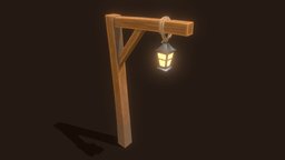 Stylized Western Lamp Post lamp, wooden, post, rope, props, unrealengine, wildwest, pbr, stylized, light, gameready
