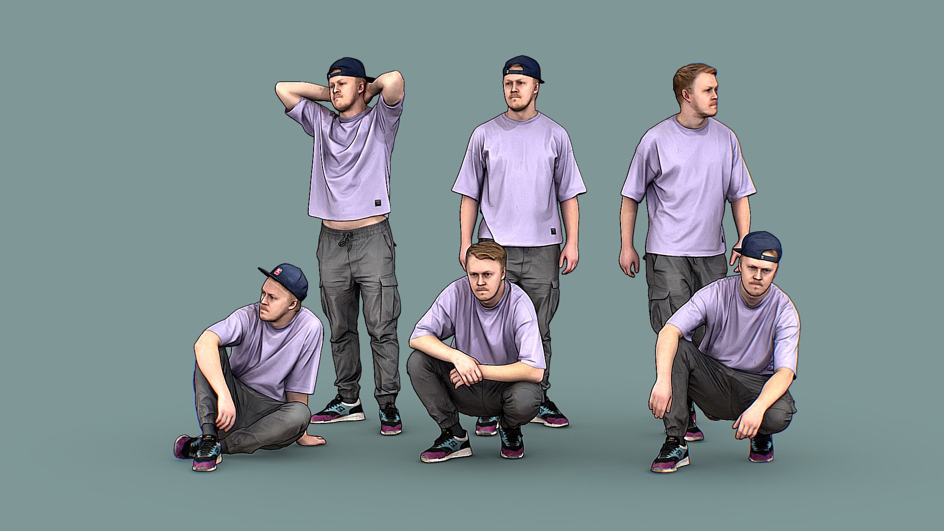 Follow us on instagram ✌🏼

✉️ Pack of 6 character models, a young man, a trendy guy of Scandinavian appearance in colored T-shirt and gray joggers.

🦾 This model will be an excellent participant in the general and long-range plans. You don’t need to zoom in and try to see the details, it reveals and demonstrates its texture as much as possible in case of a certain distance from the foreground.

⚙️ Stylized Character 3d model ready for Virtual Reality (VR), Augmented Reality (AR), games and other real-time apps. 50 000 polygons per model (if you use the border outline the polycount is doubled). Suitable for the architectural visualization and another graphical projects. Pack contains 5 character models 3d model