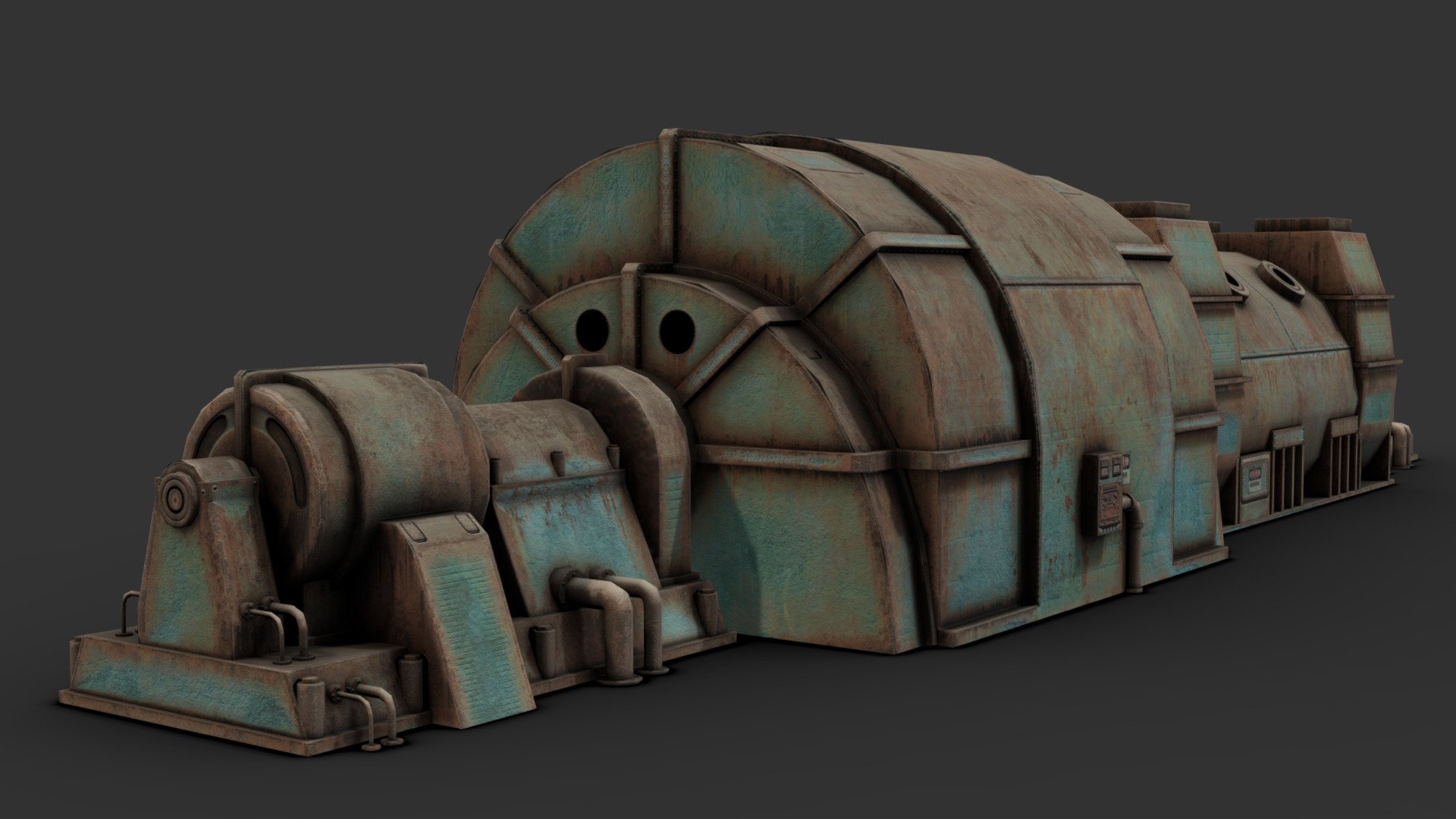 A big piece of machinery, spooled down, and left to cool permanently.

Made in 3DSMax and Substance Painter

Questions? Interested in a custom model? Want me working on your project? Feel free to contact me via artstation at: https://www.artstation.com/renafox3d - Abandoned Power Plant Turbine - Buy Royalty Free 3D model by Renafox (@kryik1023) 3d model