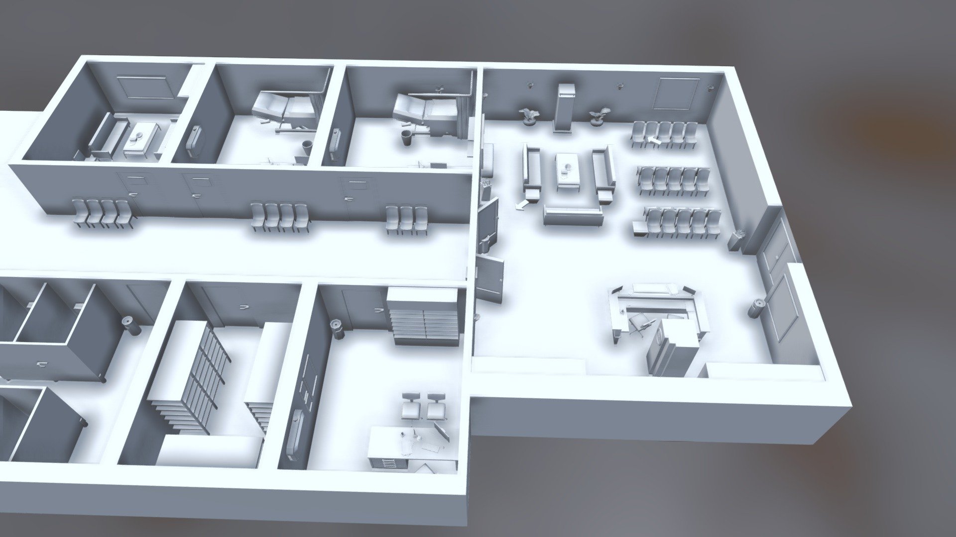 3D model representing hospital's reception, nurses and examination rooms as well as the staff, the store rooms and the toilets.

If you wanna buy this 3D model, contact me on discord: https://discord.gg/mYxgnmxr - Hospital 3D model - 3D model by DuskoAvramovski 3d model