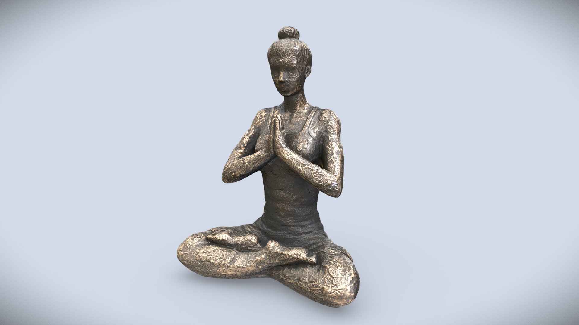 Scan of a golden bronze yoga pose figurine. This decorative figure is sitting in a lotus pose with arms in a prayer pose at the chest level.
Images of this prop were taken in a neutral lighting environment which does not produce hard shadows - feel free to spin the light around to see how it reacts to the light.

8K diffuse, spec and ambient occlusion textures.

Hope you like it!

Another yoga figurine with an alternative pose &ldquo;Lotus Arms Up