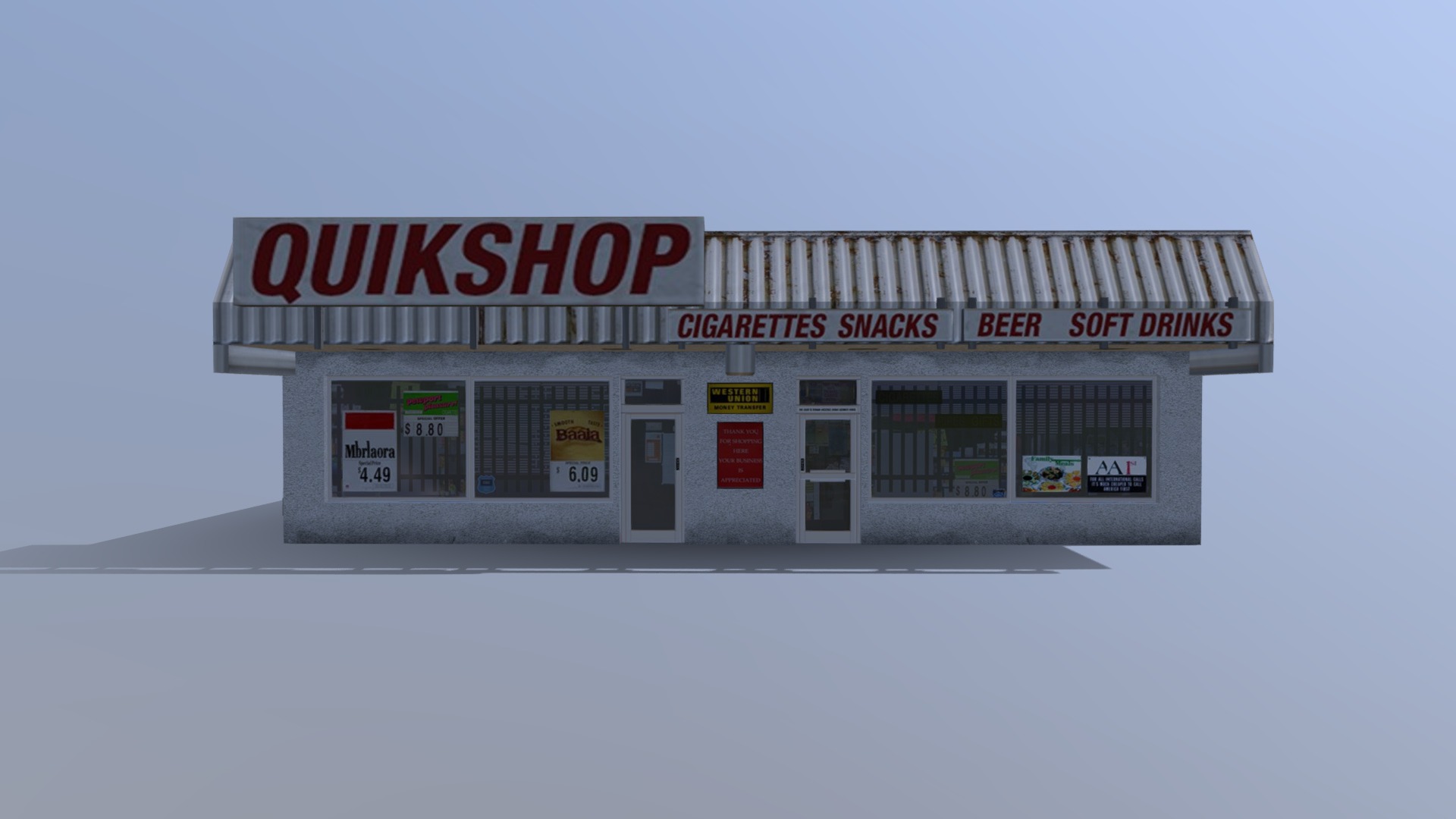 Typical North American strip mall building.

This was made as an asset for Cities:Skylines. Find it and other similar buildings here! - Strip Mall - Quikshop - 3D model by CommonSpence 3d model