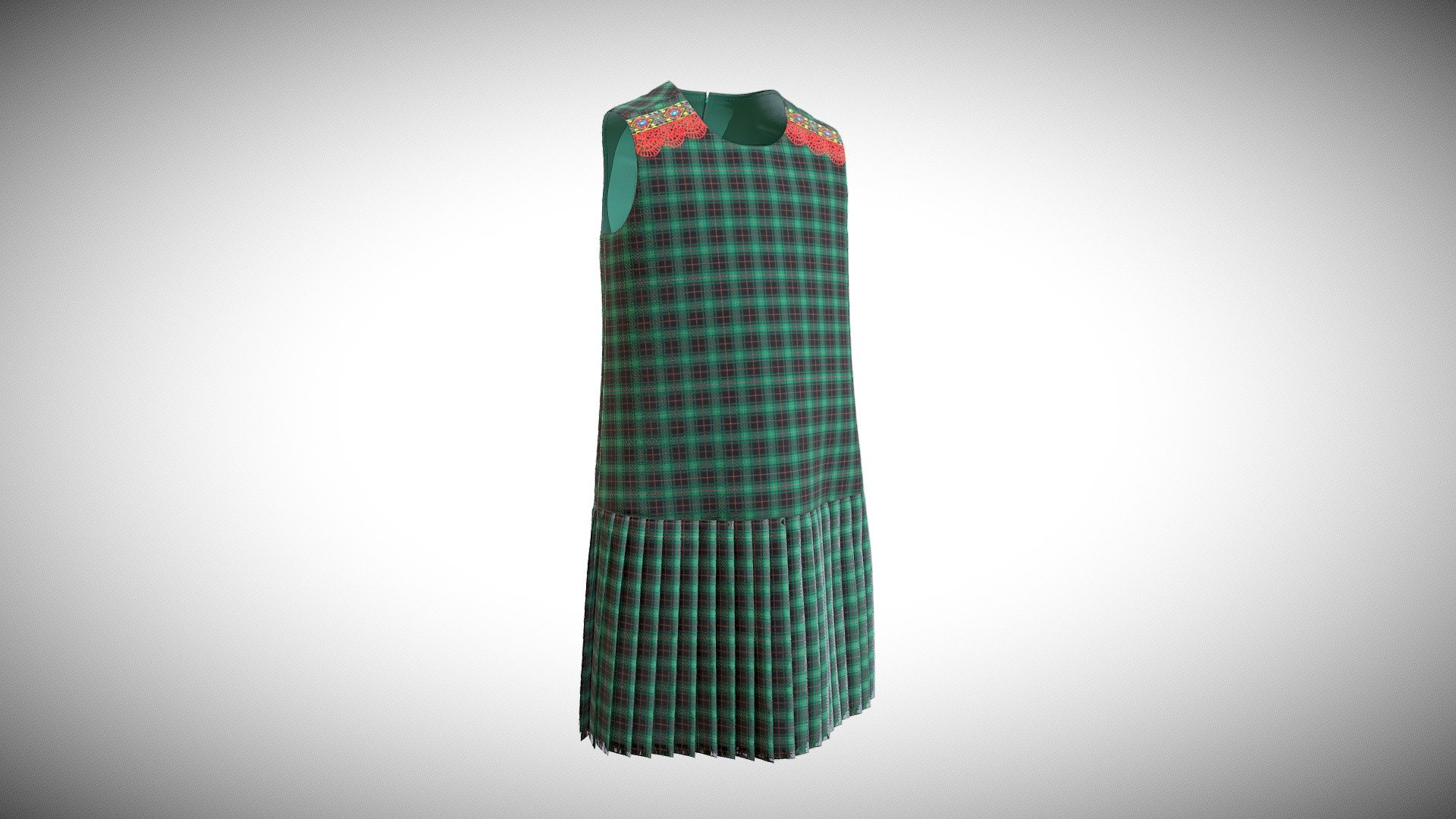 The 3D model presents a 3D reconstruction of a pinafore dress for kids (Design patent application # 2023502369). The dress consists of the front and back parts. The garment is made of checkered fabrics. The 3D model was created in Clo3D software, textured in Substance Painter and post-processed in 3dsMax.

The authors of the 3D model are Mariia Moskvina and Aleksei Moskvin (Saint Petersburg State University of Industrial Technologies and Design)

https://independent.academia.edu/MariiaMoskvina

https://independent.academia.edu/AlekseiMoskvin - Pinafore dress for kids (Design patent) - 3D model by Mariia Moskvina (@mariia89) 3d model