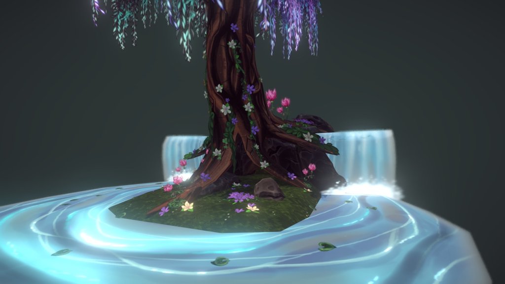 A willow tree miniscene I created in a handpainted style 3d model