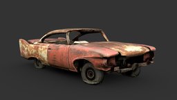 Car Wreck B automobile, sedan, vintage, saloon, wreck, rusty, junk, rusted, damaged, old, destroyed, 1950s, fins, gameart, gameasset, fallout, gameready