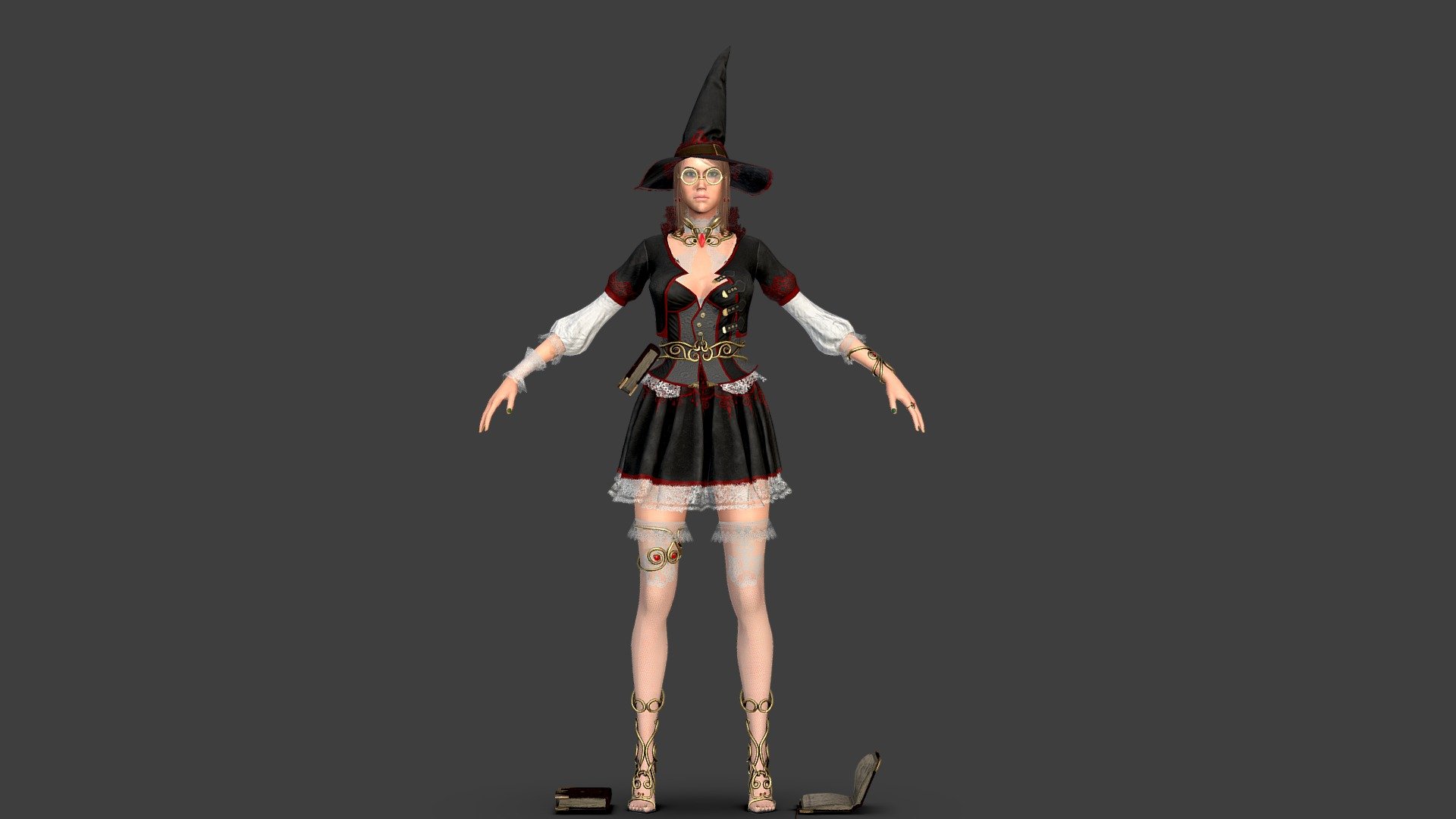 Pretty witch wishing to hit enemies.

Textures: in preview-jpg

Body: 4k

Clothes: 4k

Eye: 1k

Eyelashes, brows 512x512

Hair: 2k

Spellbook: 1k

IN archive:PBR:textures(TGA), Metahuman, Epicskeleton.(triangulated) - Witch - Buy Royalty Free 3D model by Dmitriy Poskrebyshev (@dr.makakyc) 3d model
